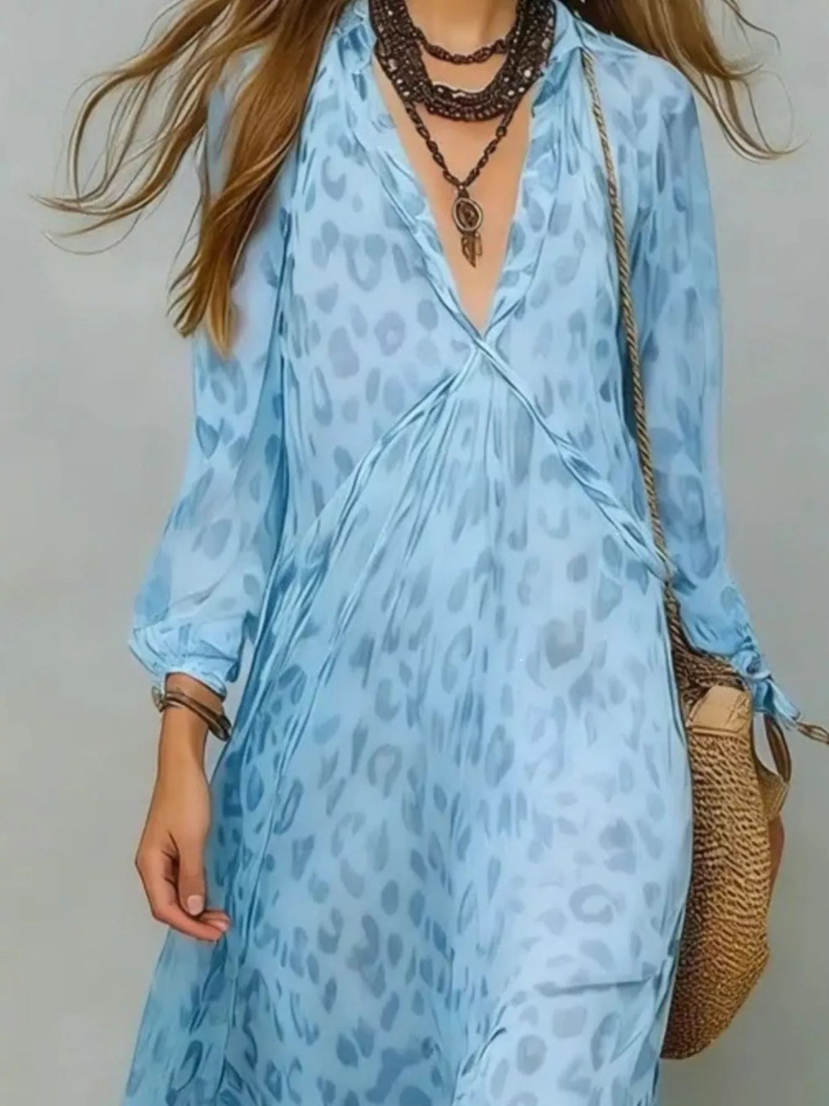 Leopard Print V-Neck Maxi Dress by Kaelinne