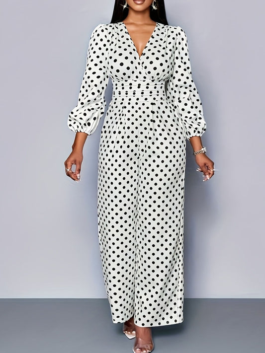 Polka Dot Wide Leg Jumpsuit in White
