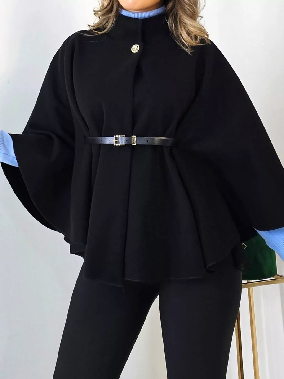 Mock Neck Cape Coat