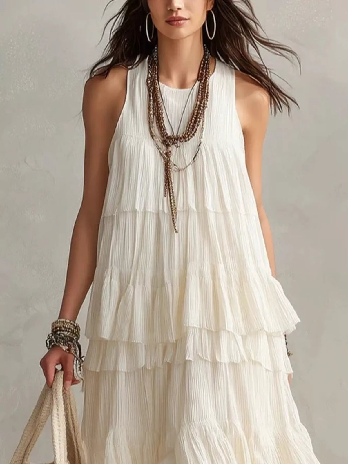 Tiered Ruffle Maxi Dress in White by Yvette