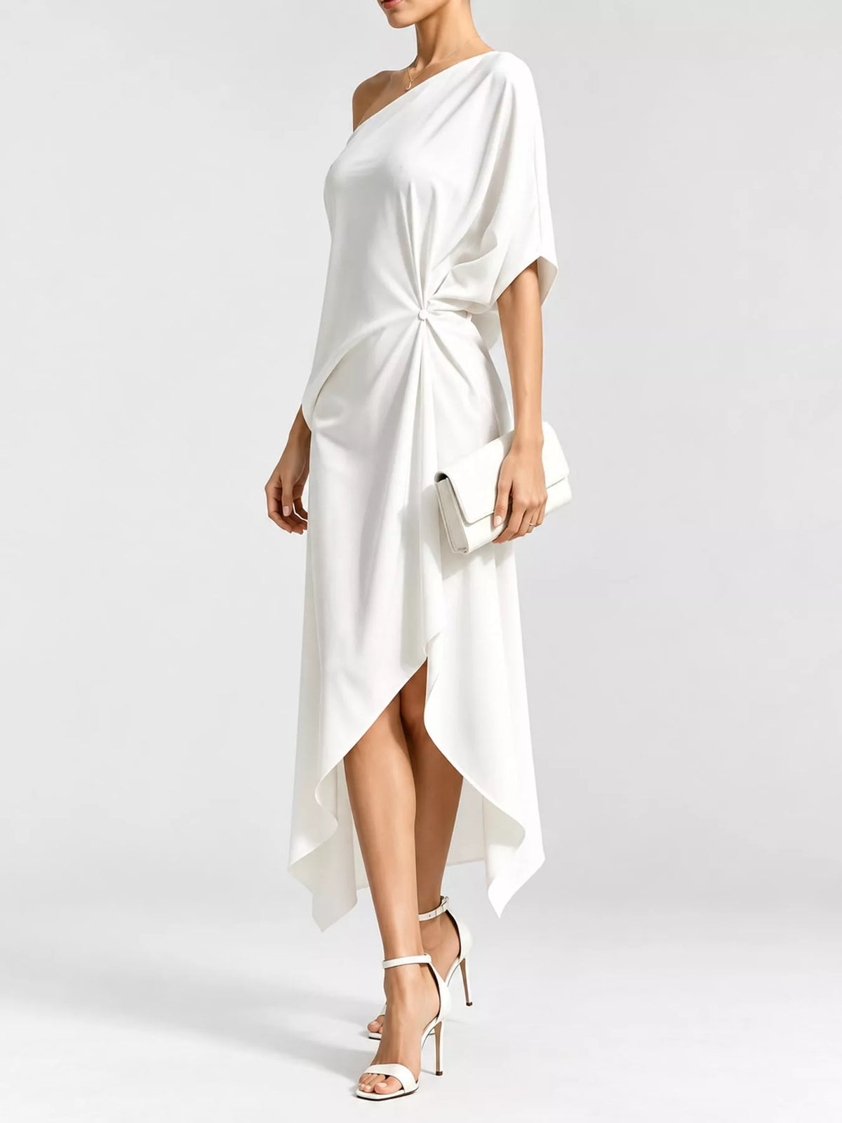 One-Shoulder Asymmetric Hem Midi Dress