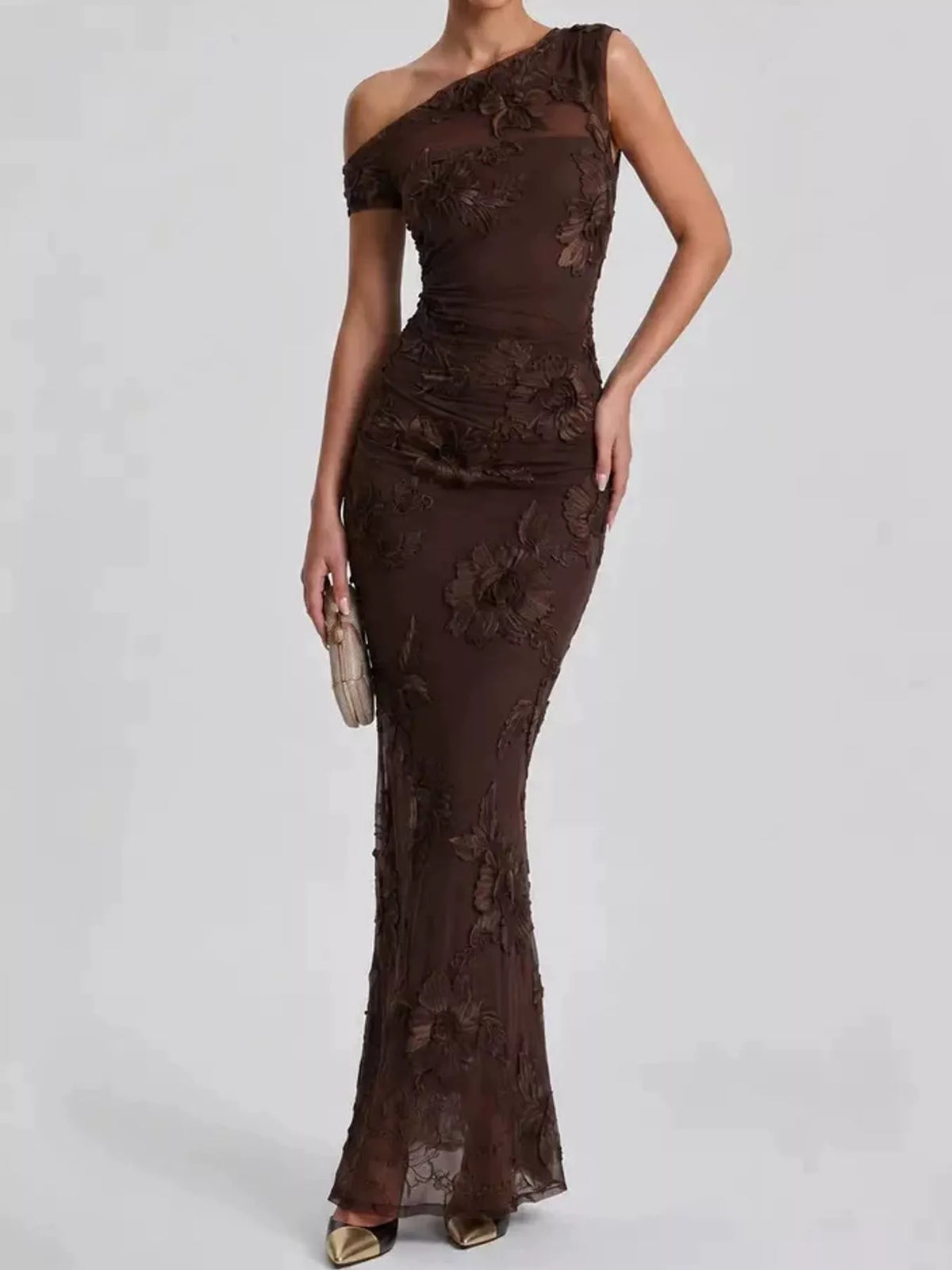 One-Shoulder Embroidered Maxi Dress