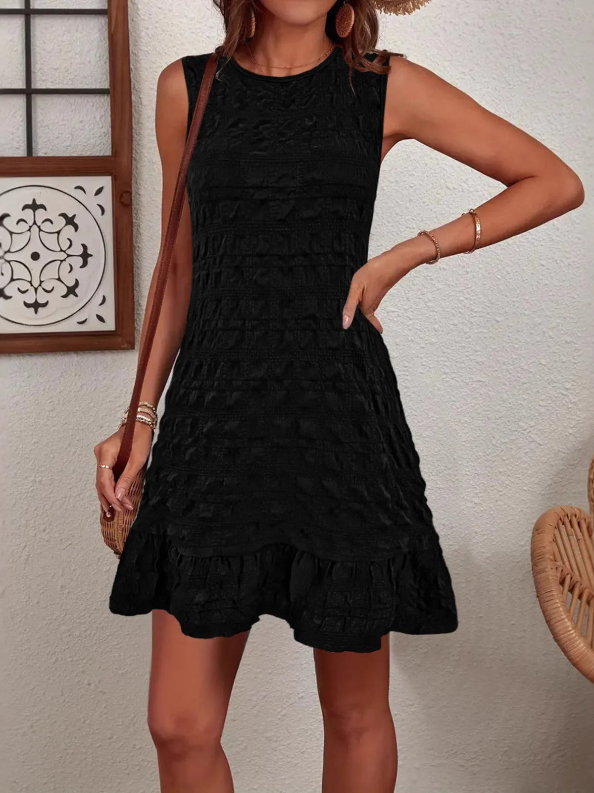 Ruffled Hem Sleeveless Mini Dress