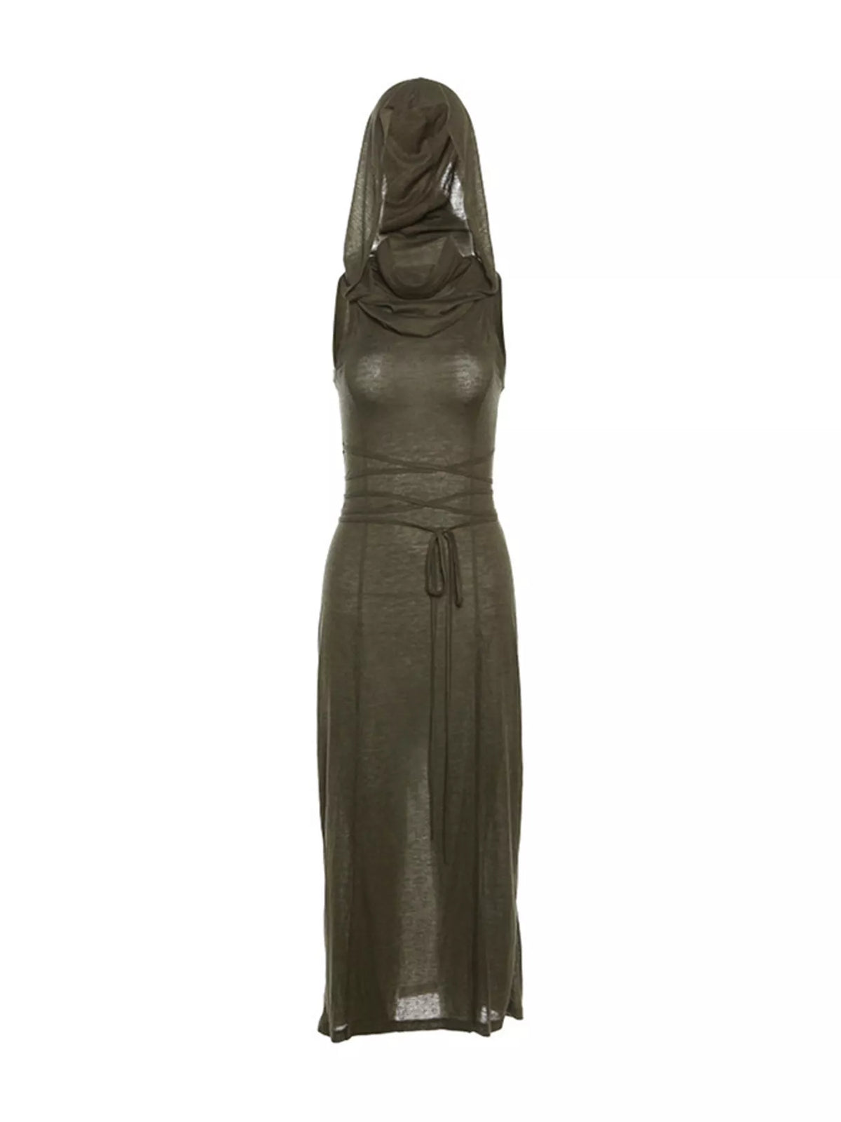 Sleeveless High-Slit Hooded Maxi Dress