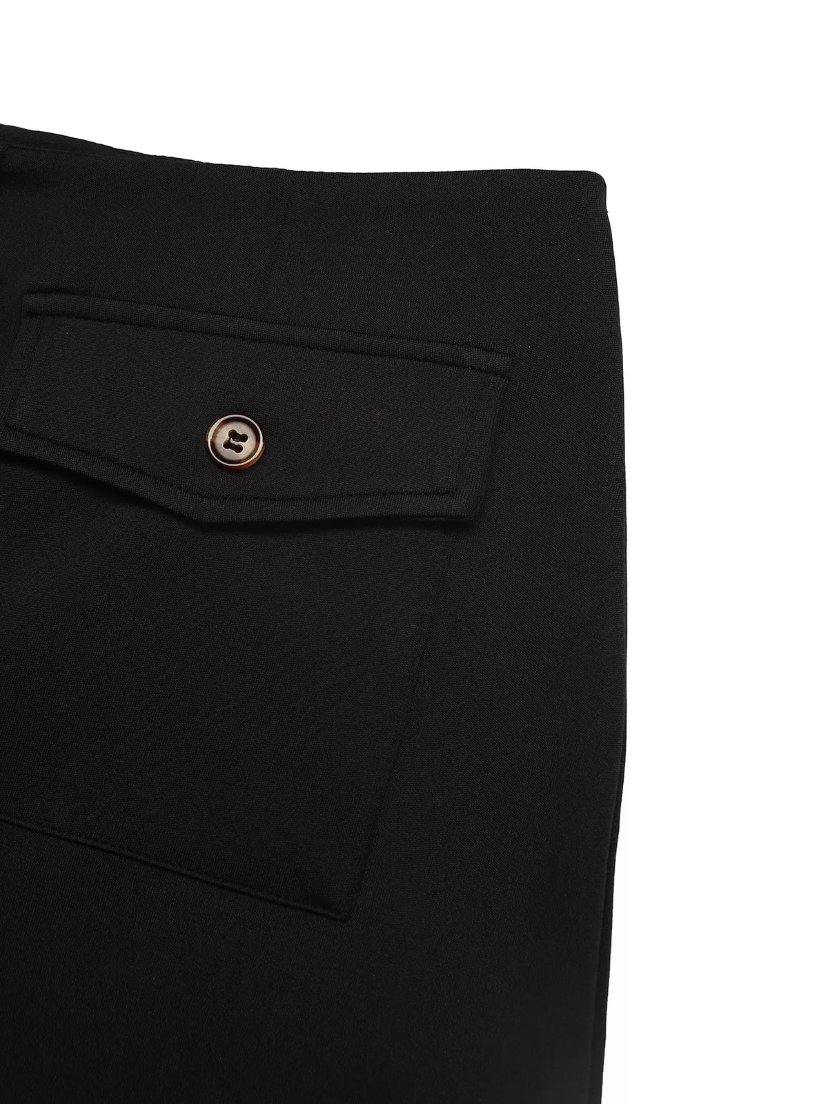 Button-Front Pocketed Midi Skirt in Black