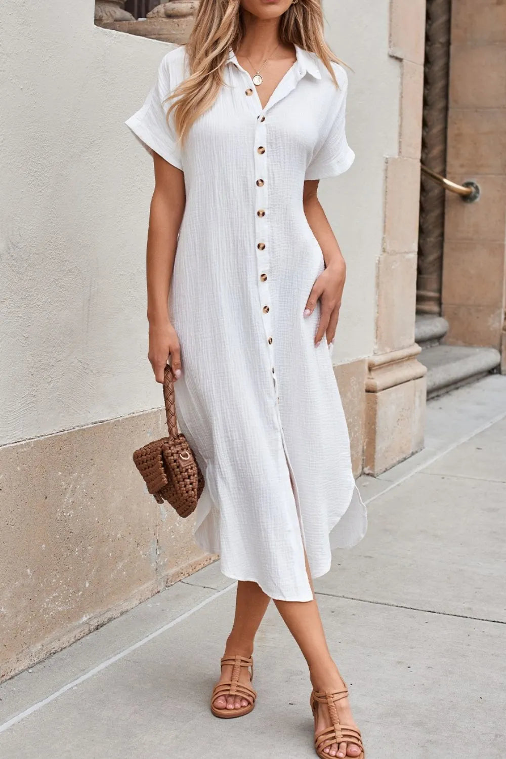 Button-Down Midi Shirt Dress