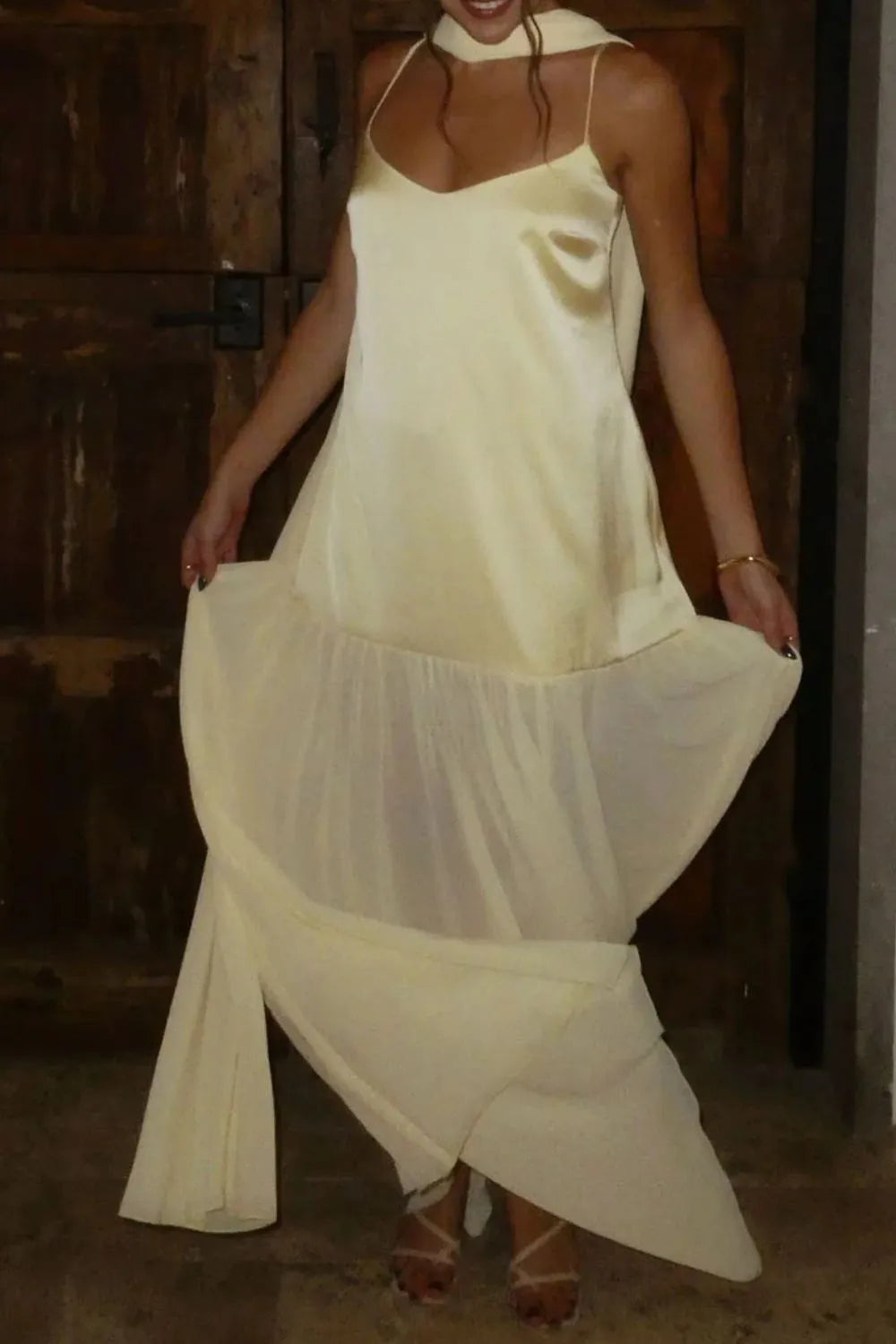 Adjustable Strap Mesh Cami Dress with Scarf