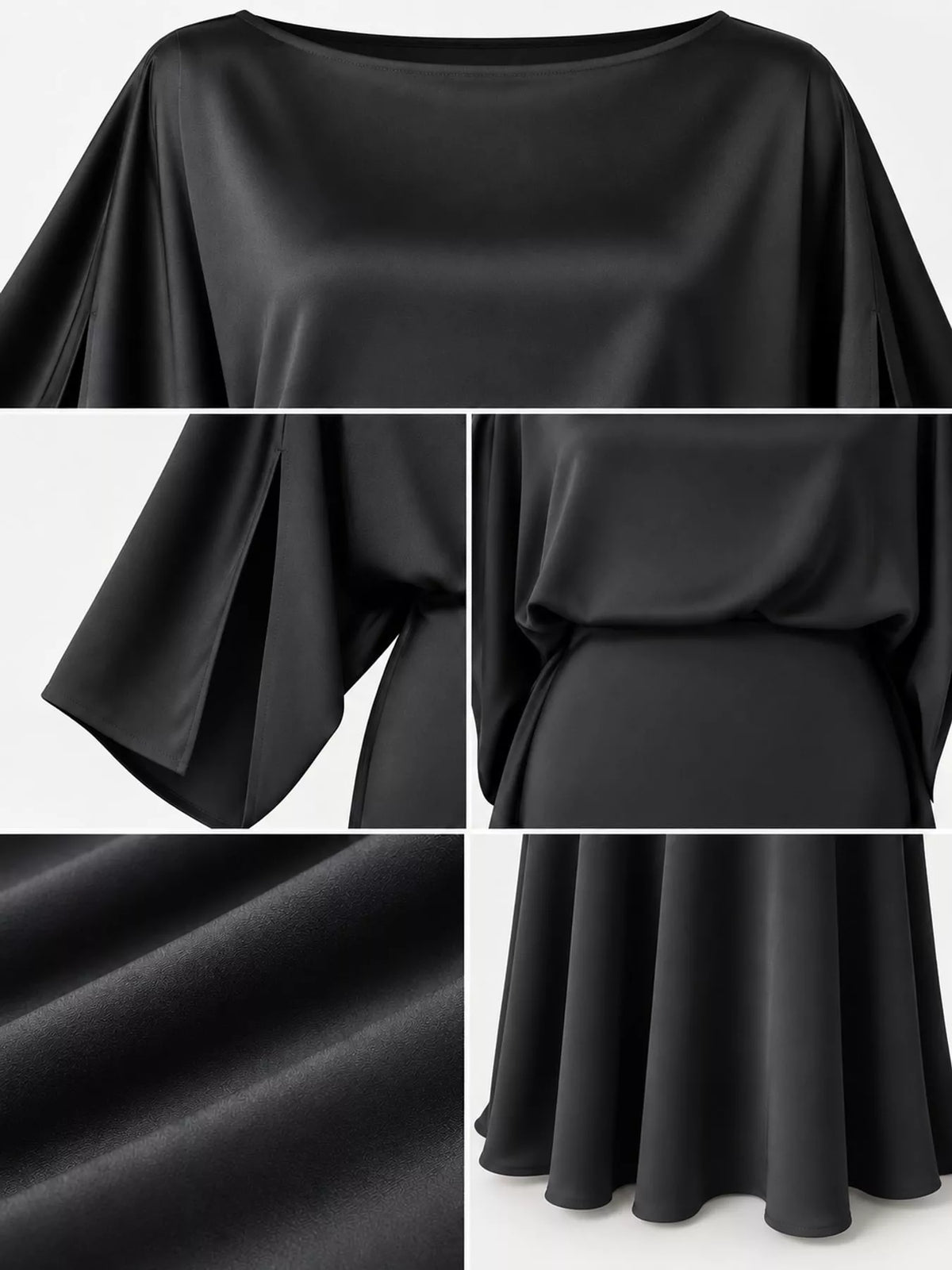 Satin Cape-Sleeve Maxi Dress