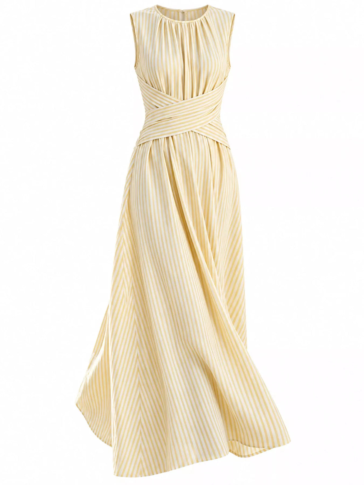 Sleeveless Striped Maxi Dress with Criss-Cross Waist