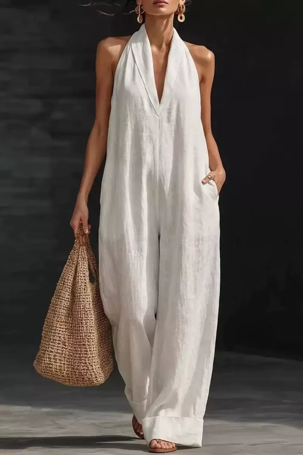 Sleeveless Wide Leg Jumpsuit with Pockets