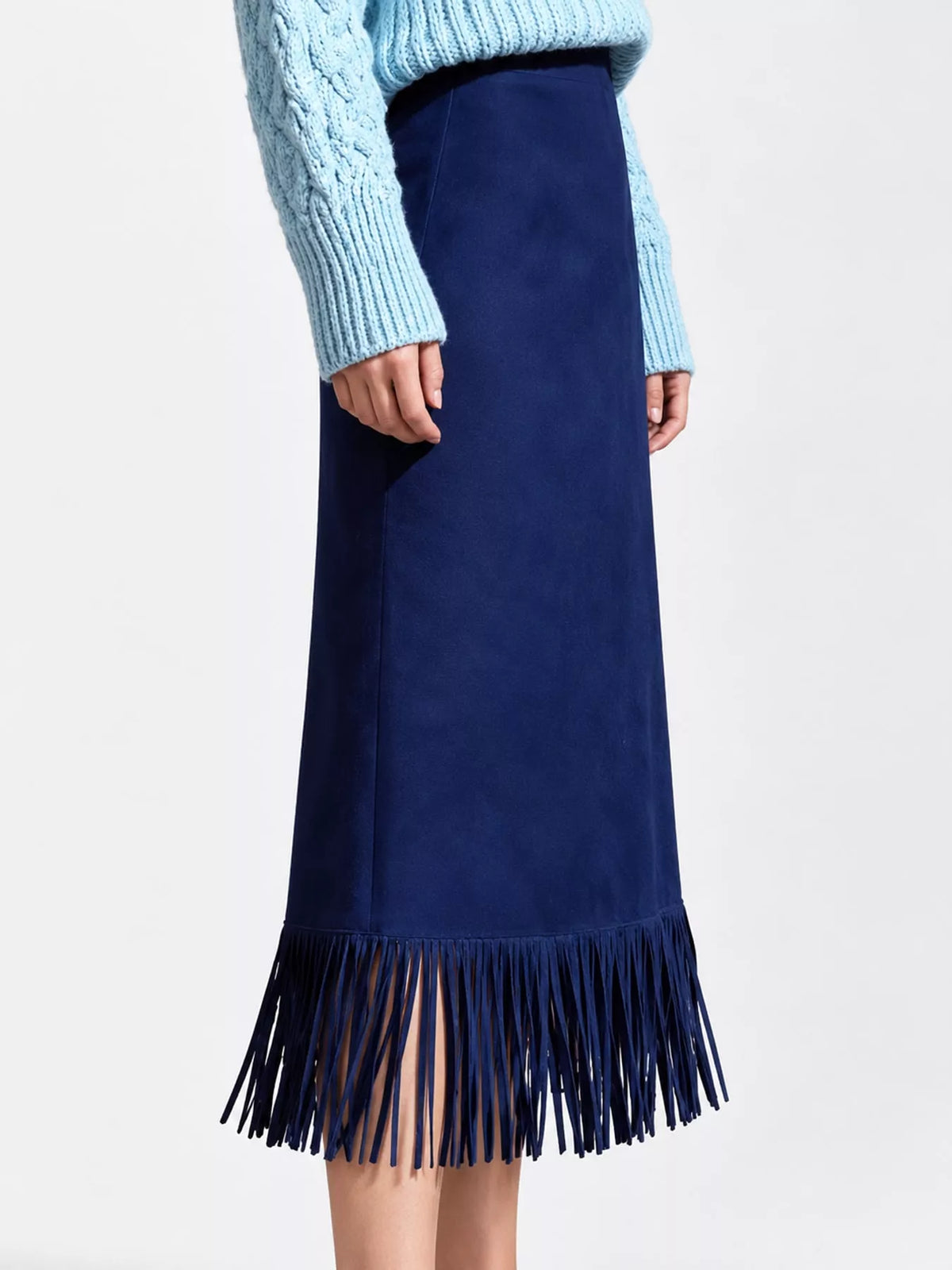 High-Waisted Fringe Midi Skirt