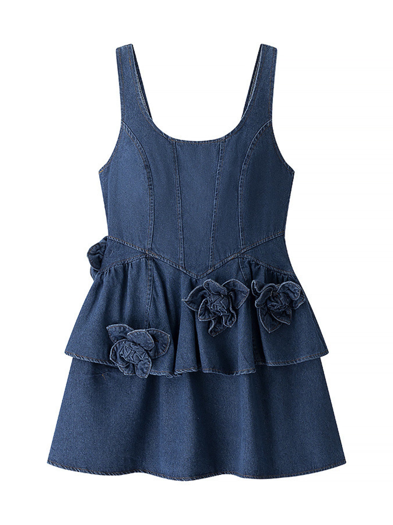 Floral Ruffle Layered Denim Dress in Medium