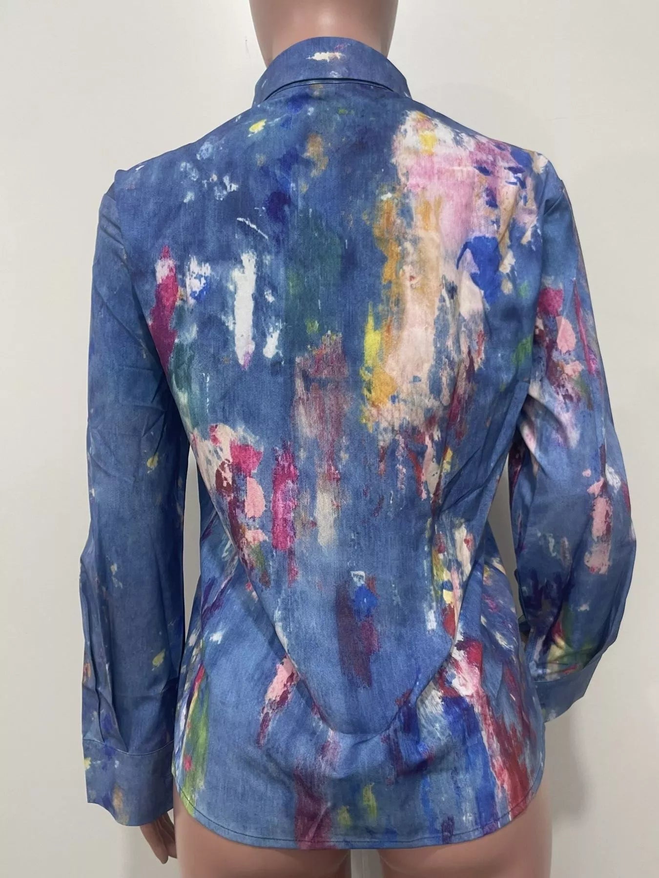 Painted Long Sleeve Denim Shirt in Medium Wash