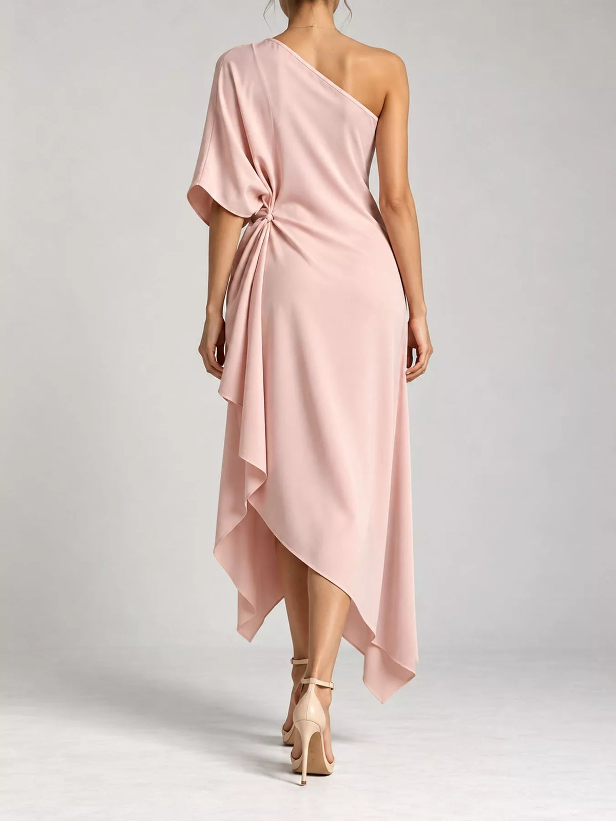 One-Shoulder Asymmetric Hem Midi Dress