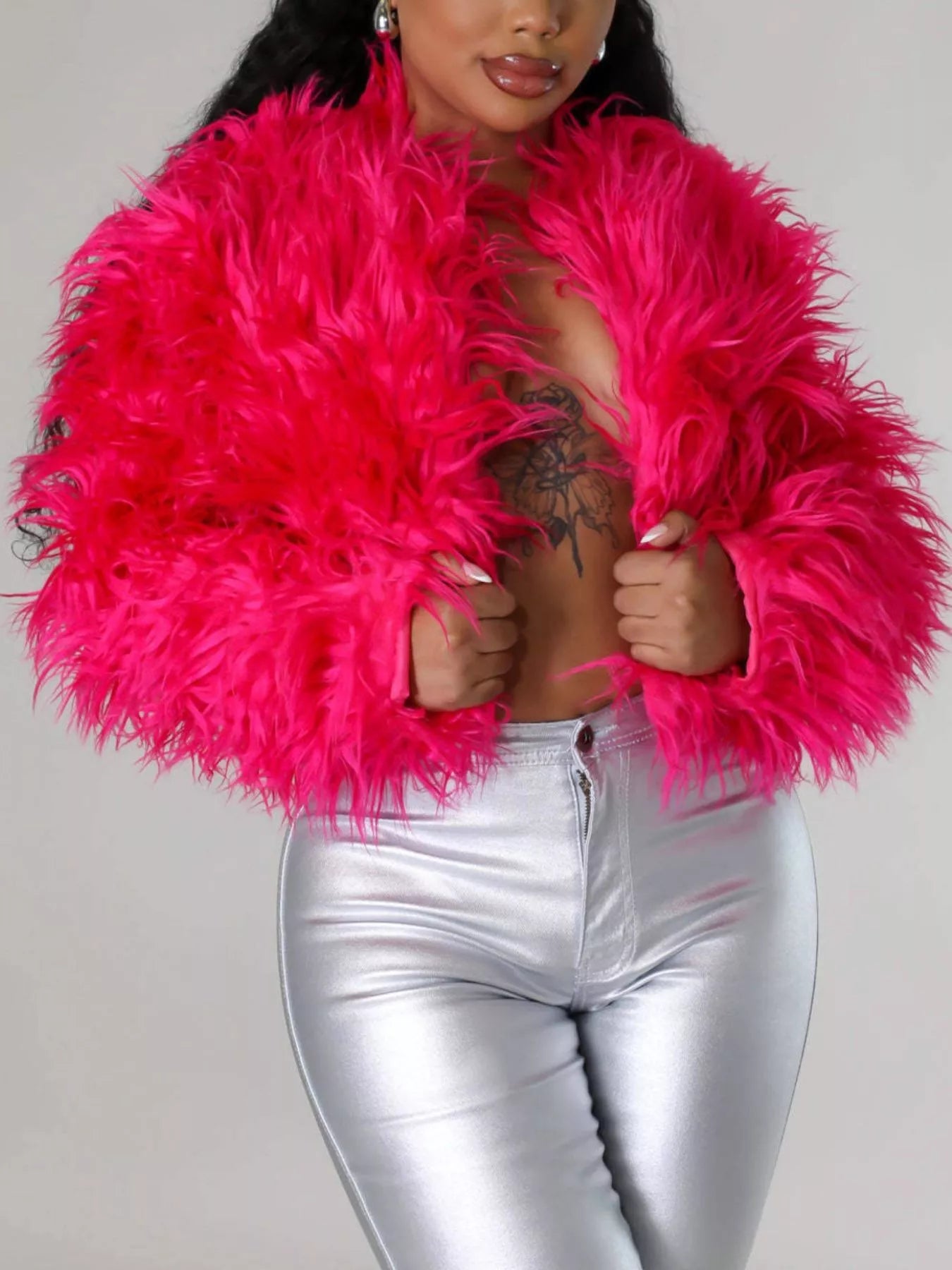 Faux Fur Open-Front Cropped Jacket