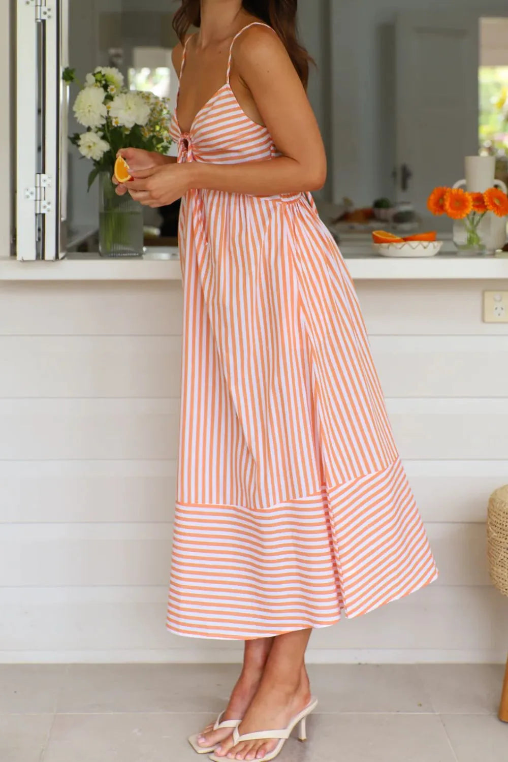 Striped Smocked-Back Midi Dress