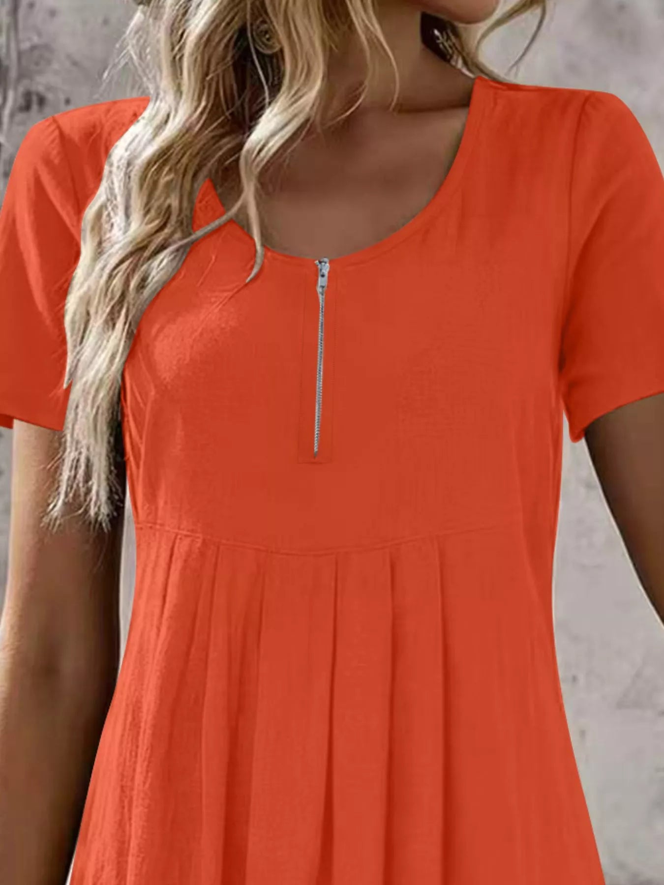 Zipper-Front Pleated A-Line Dress