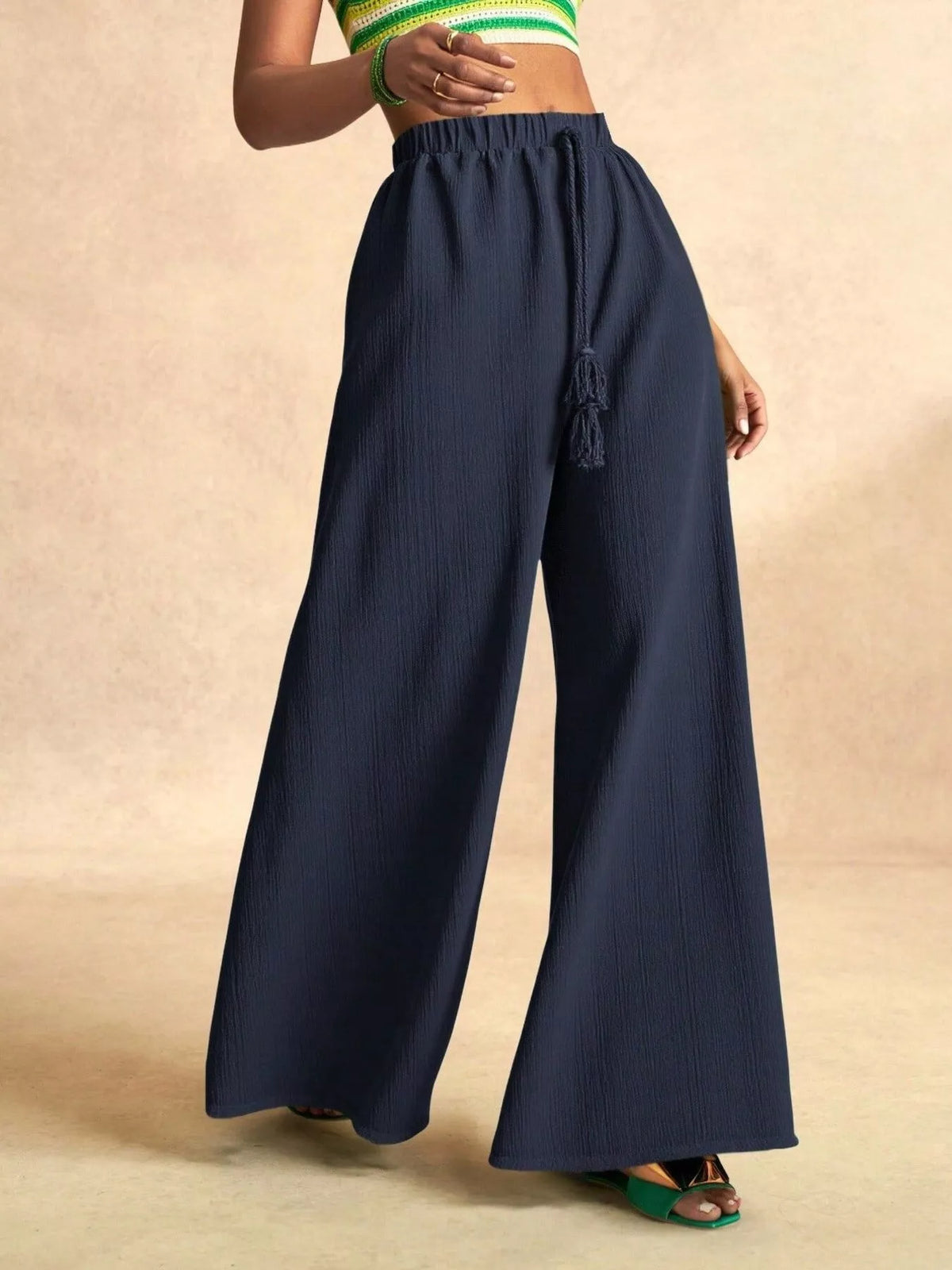 High-Rise Drawstring Wide-Leg Pants