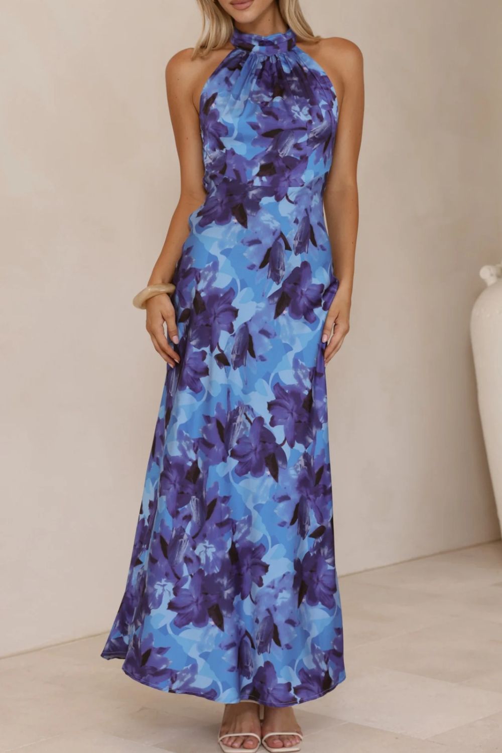 Floral Halter Neck Maxi Dress with Side Slit