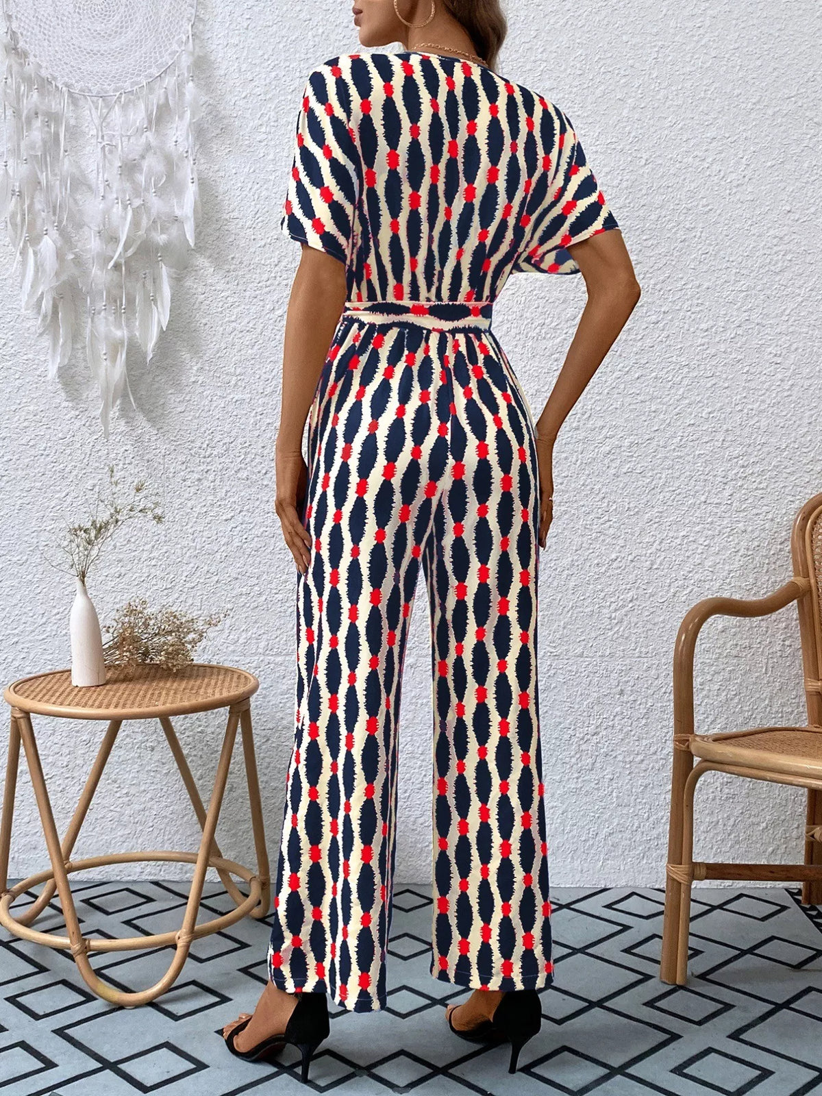 Surplice Tie Waist Short Sleeve Jumpsuit