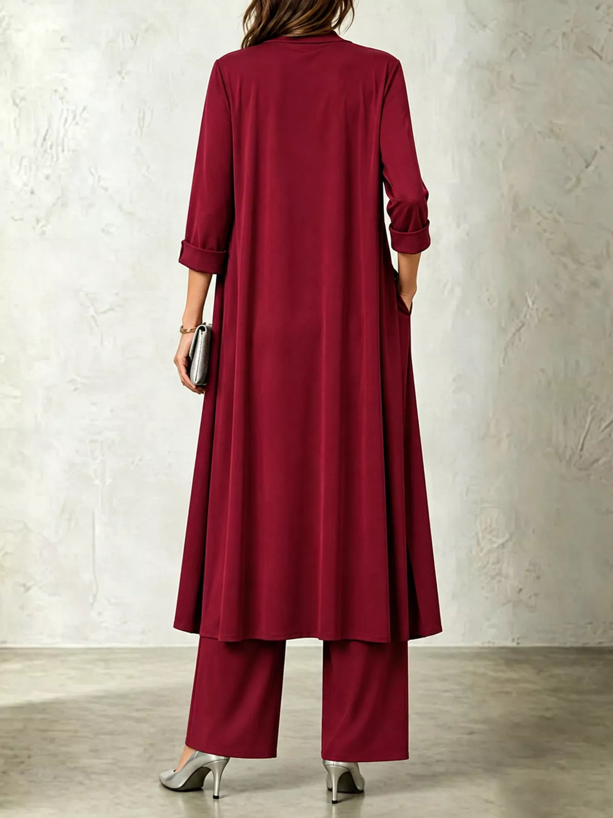 Cowl Neck Top, Cardigan and Pants Set