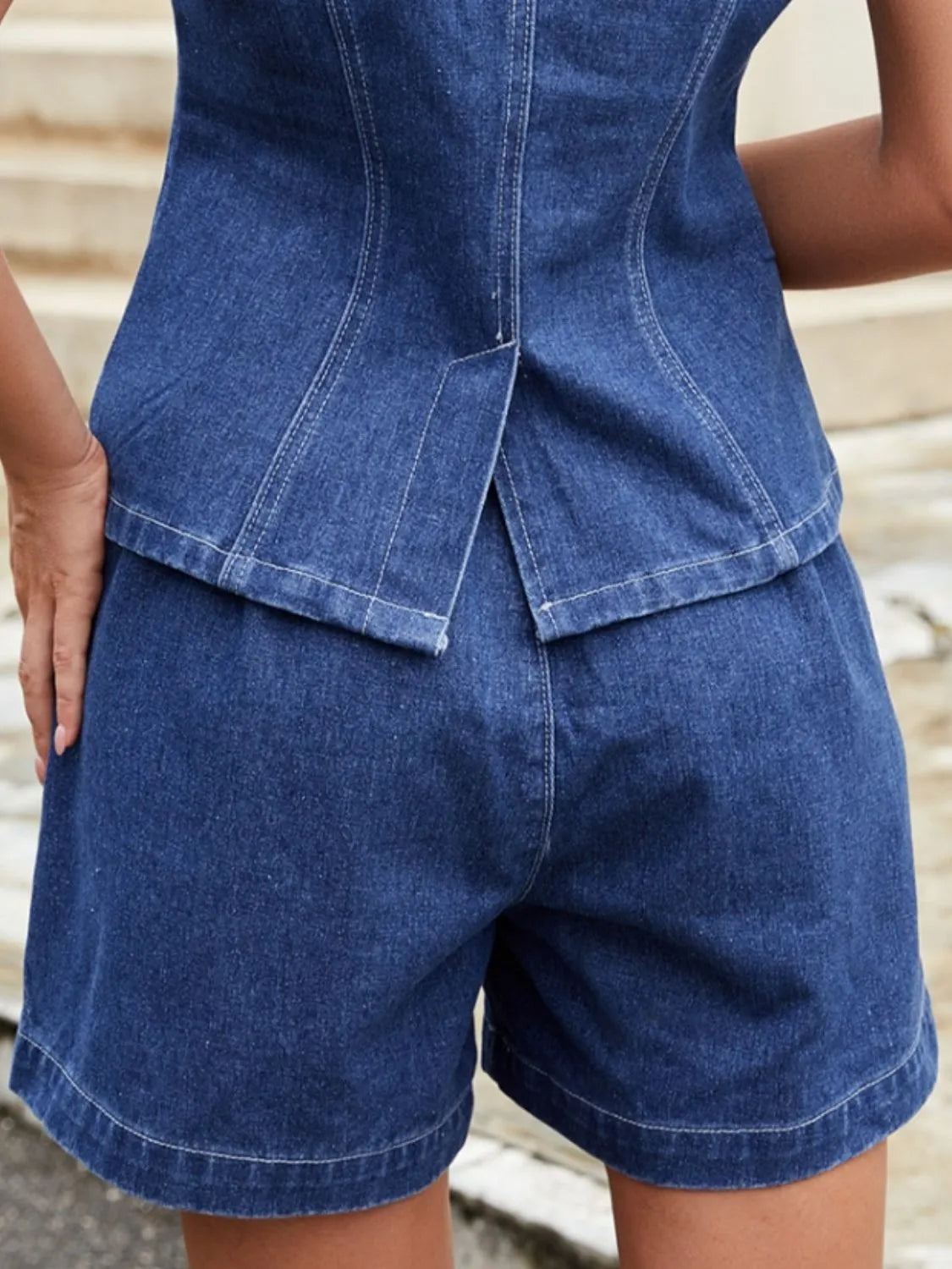 Button-Down Vest and Shorts Denim Set by Moni Wear