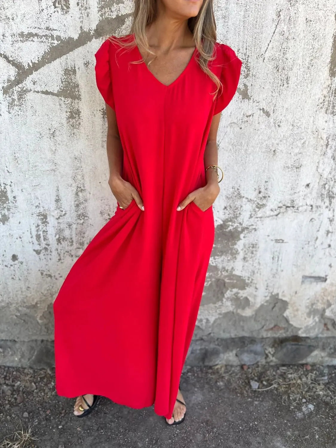 V-Neck Cap Sleeve Wide Leg Jumpsuit