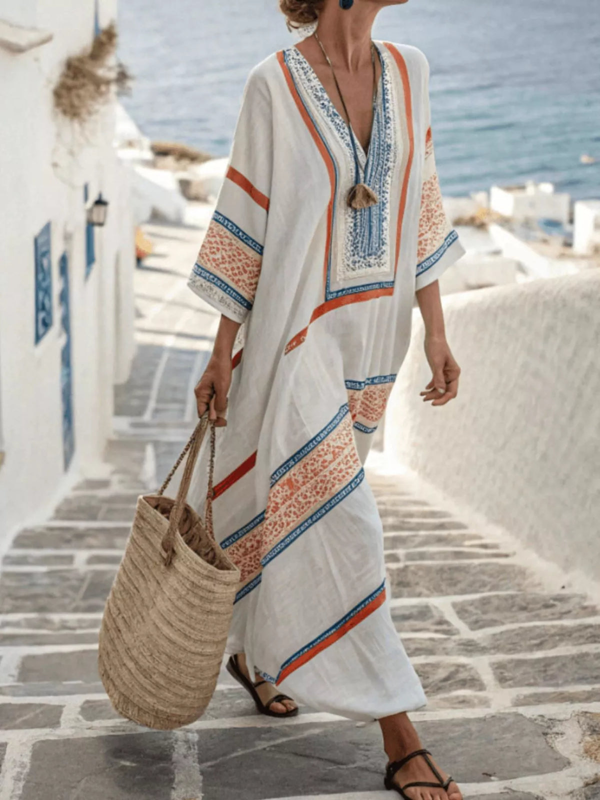 Printed V-Neck Maxi Dress