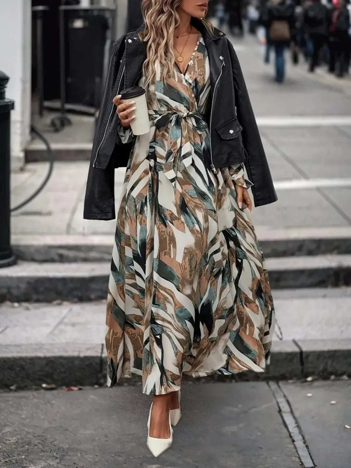 Surplice Maxi Dress with Flounce Sleeves