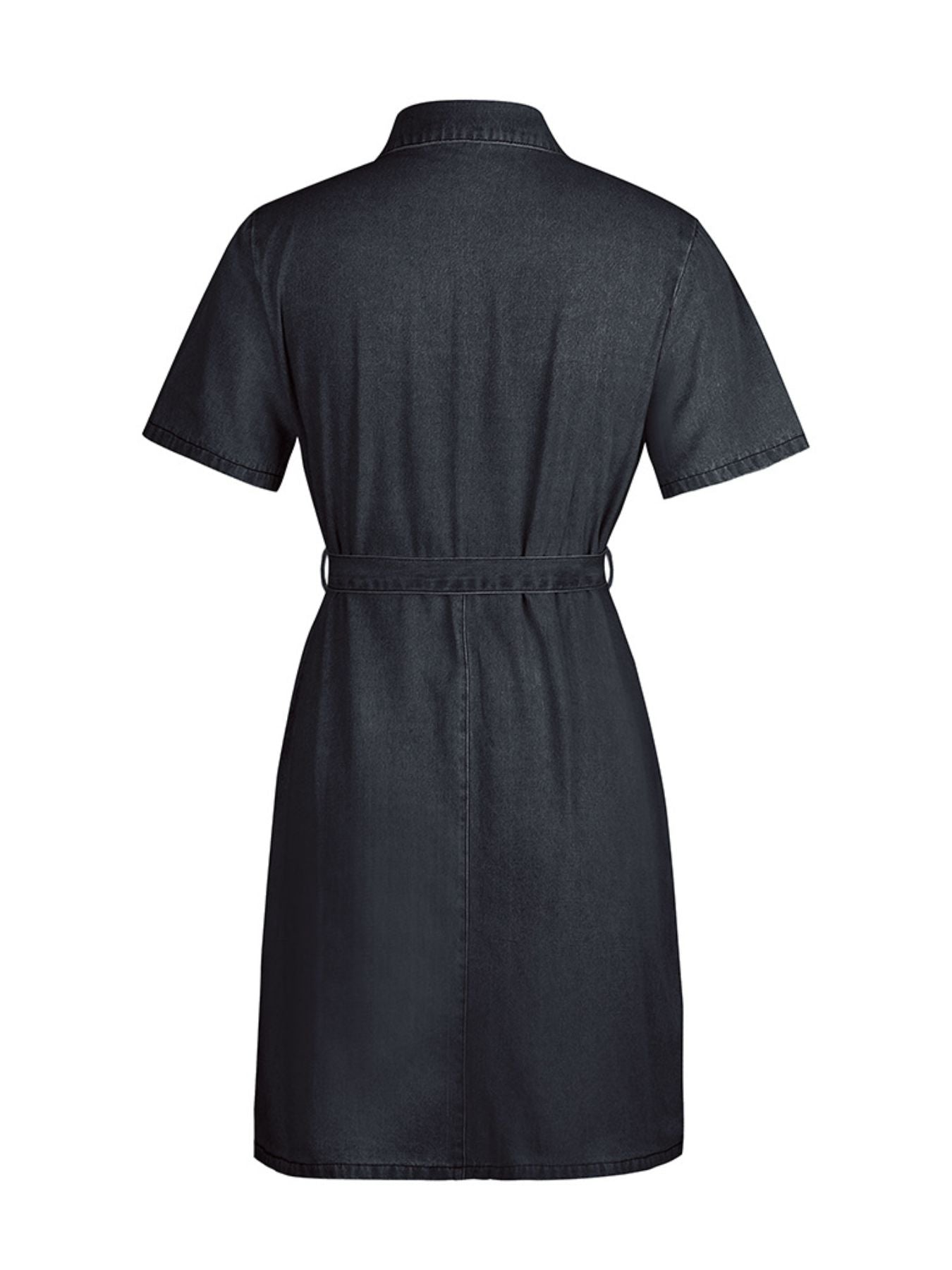 Zip-Front Short Sleeve Denim Dress by Yolan House