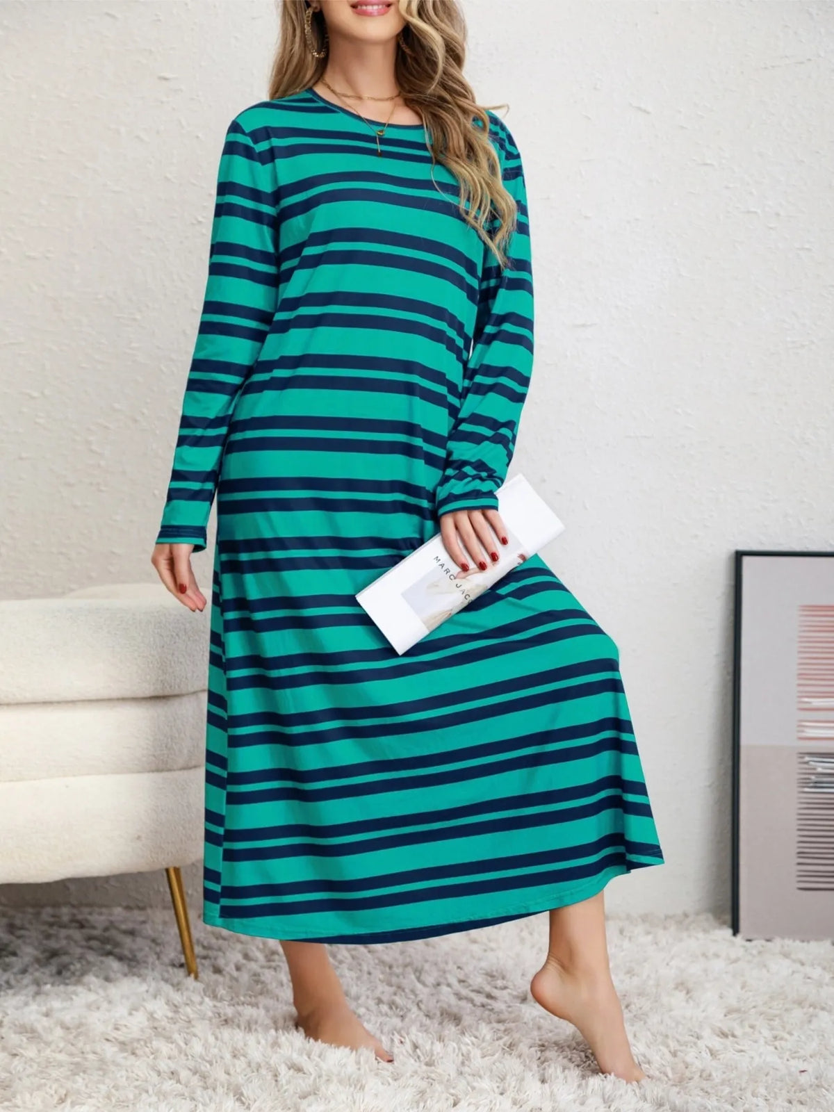 Striped Tee Dress in Turquoise