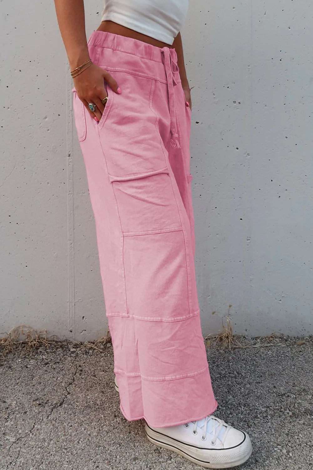 Mineral Wash High-Waist Wide Leg Cargo Pants