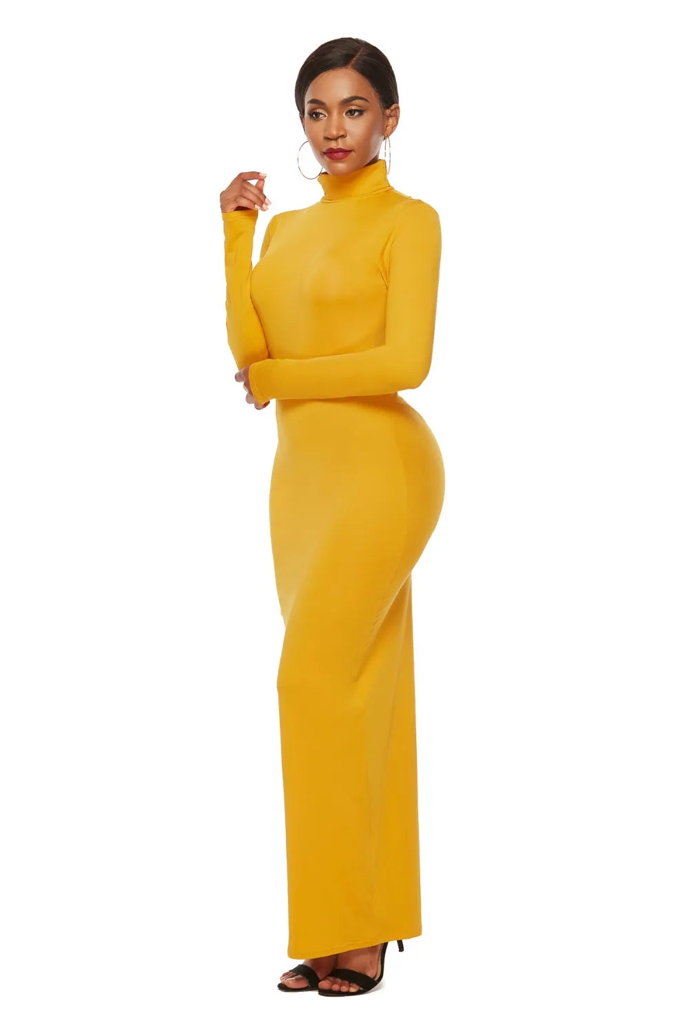 Mock Neck Long Sleeve Maxi Dress