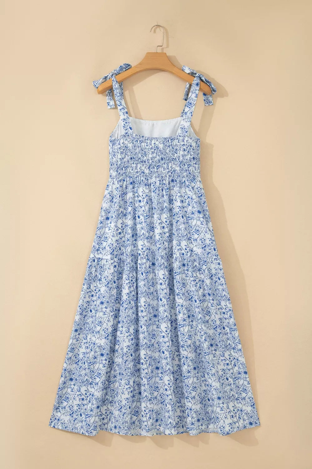 Floral Print Knot-Strap High-Waist Maxi Dress in Light Blue