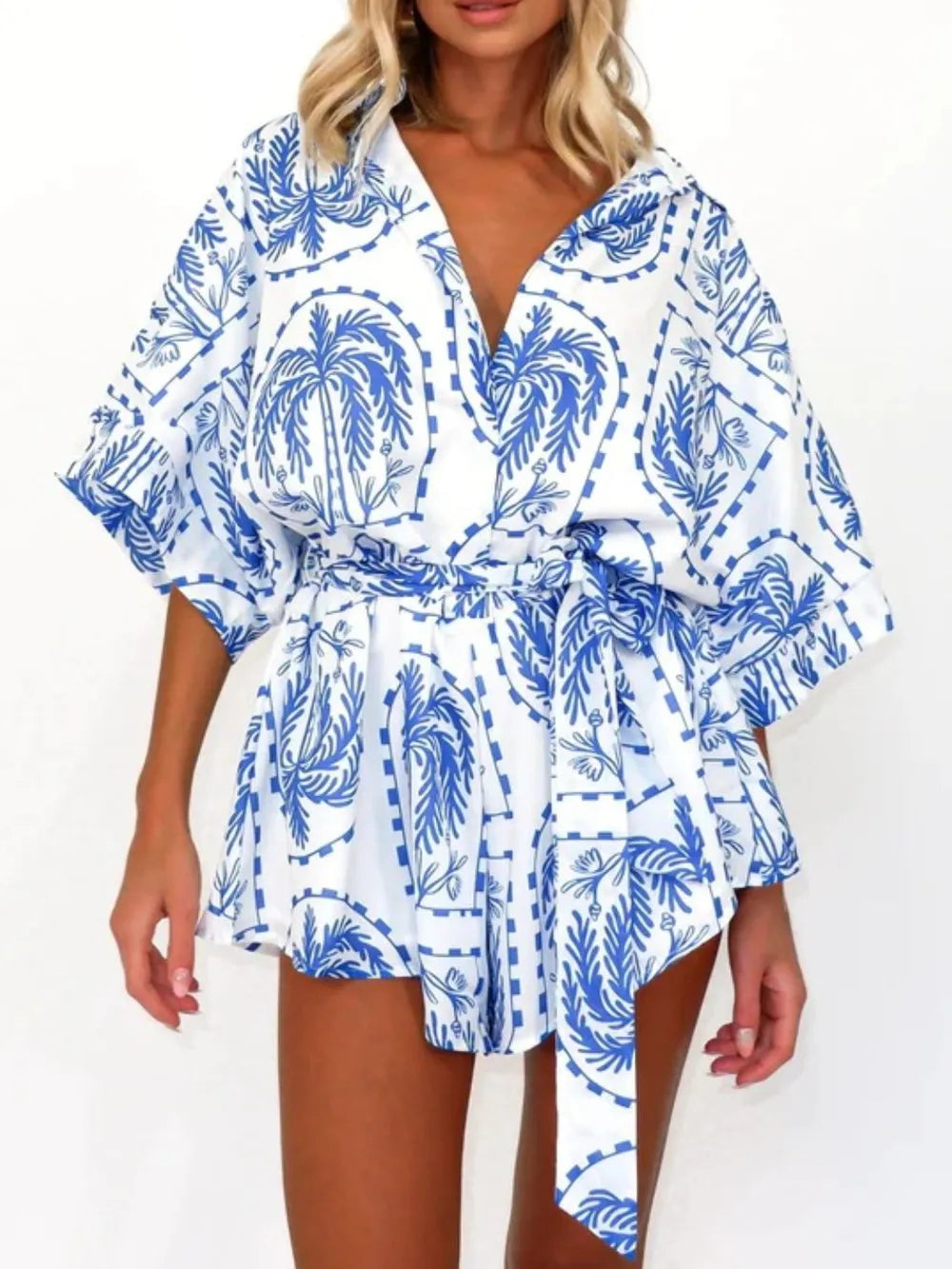 Tie-Waist Half Sleeve Romper