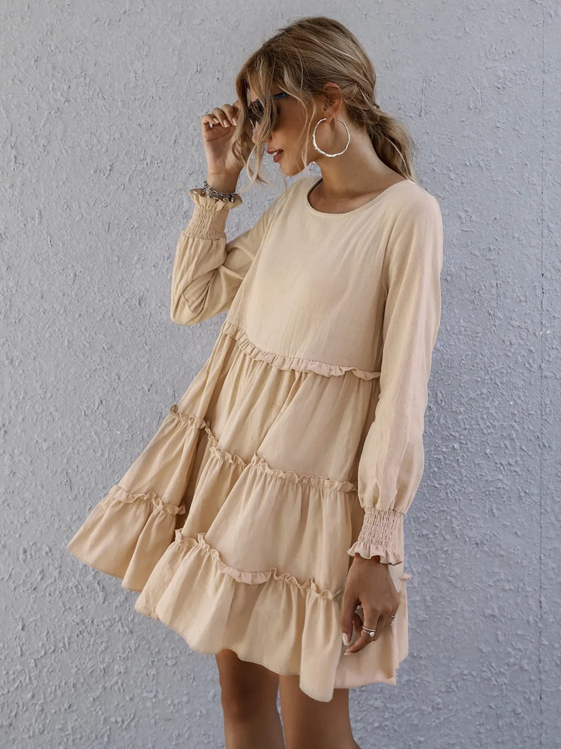 Frill Tiered Long-Sleeve Mini Dress
