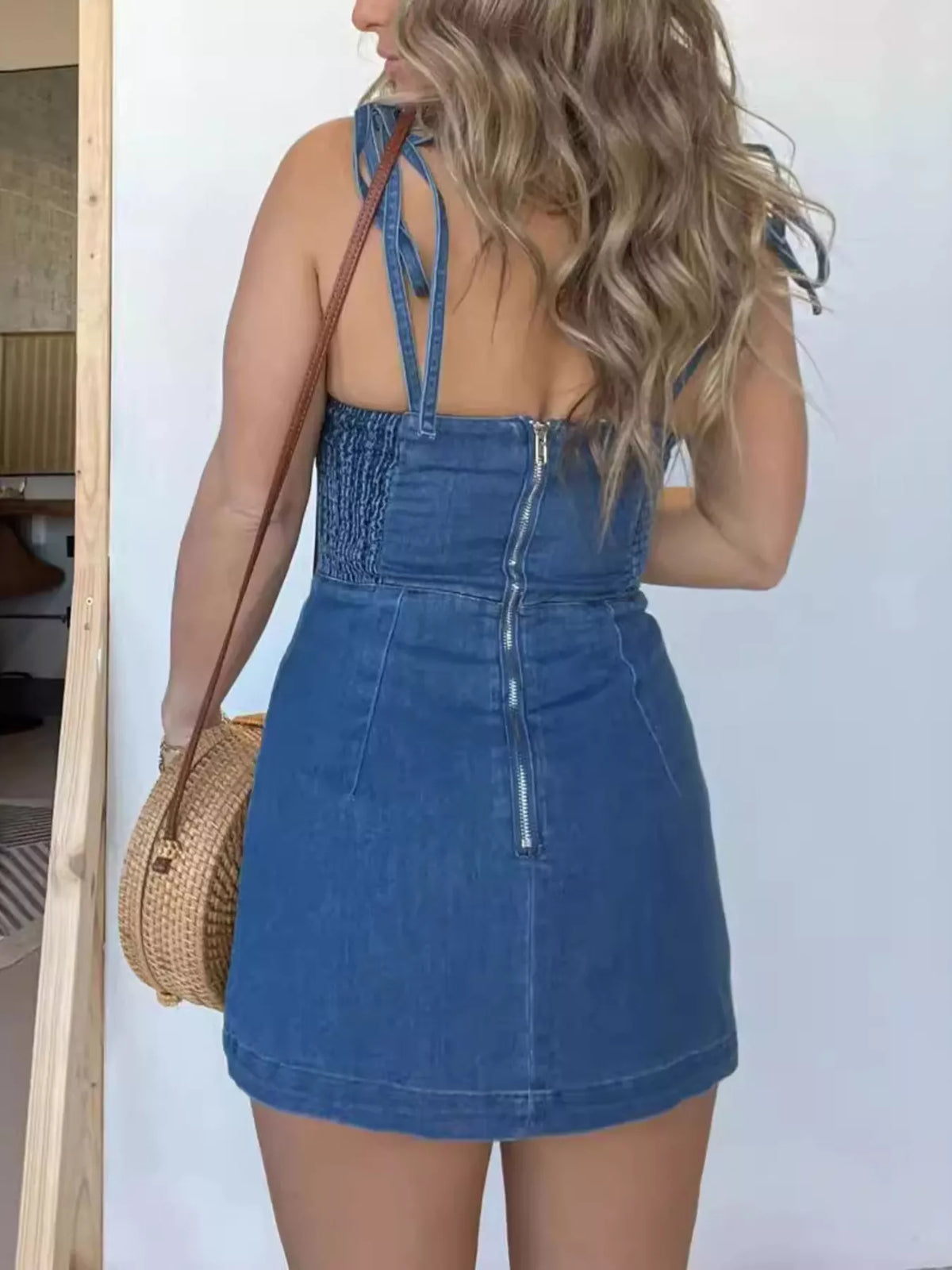 Tie-Strap Denim Mini Dress