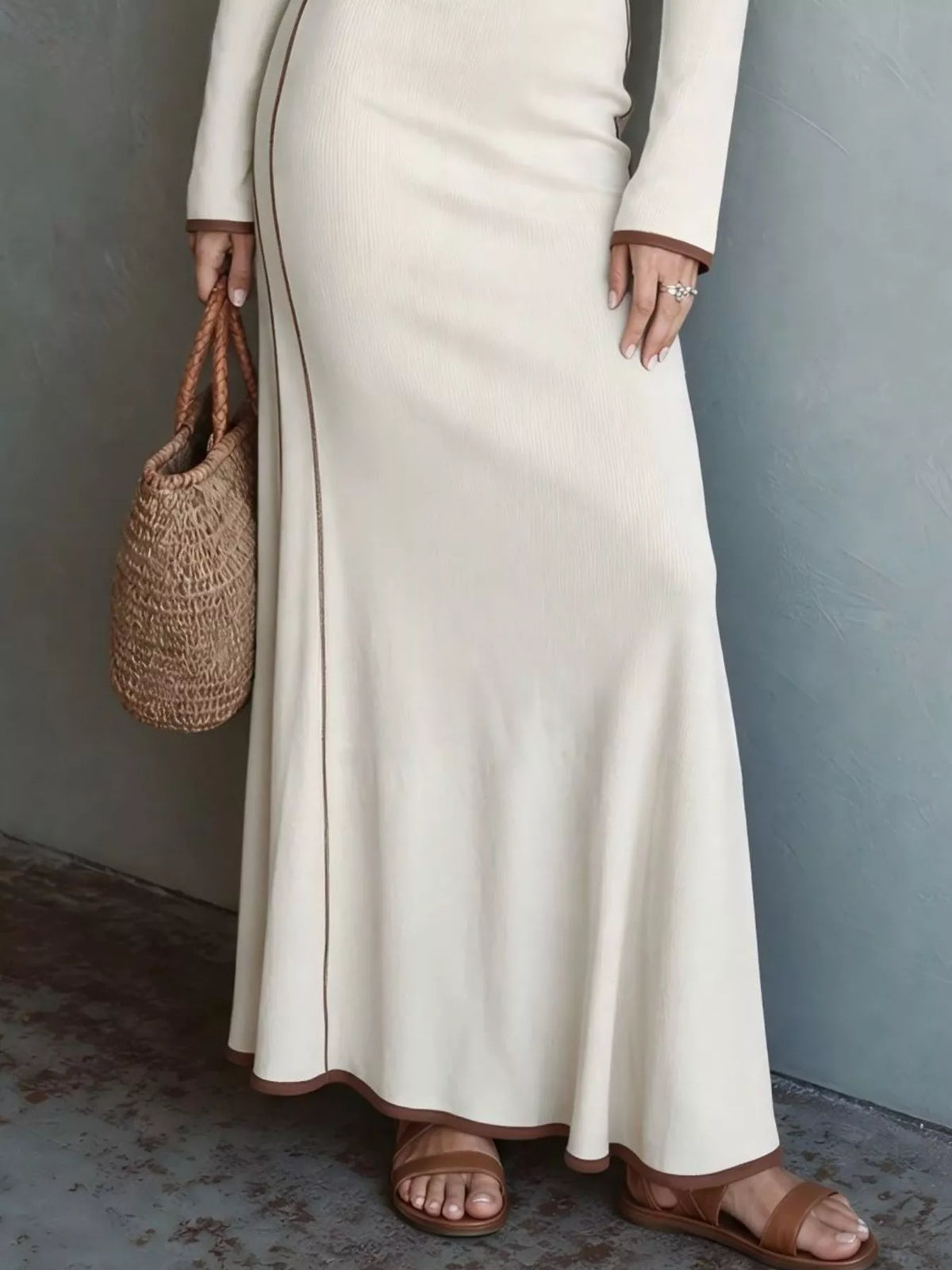 Contrast Trim Zip-Up Knit Maxi Dress