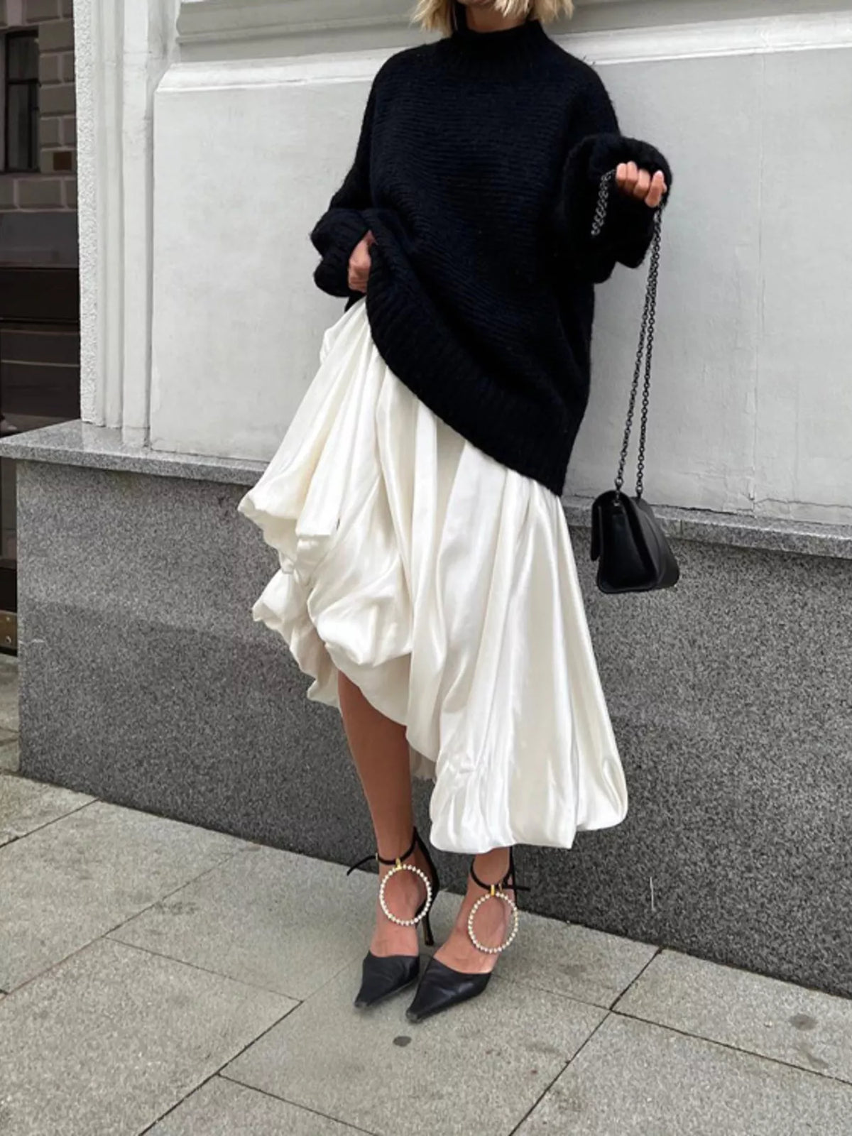 Flowy Satin Maxi Skirt in Beige