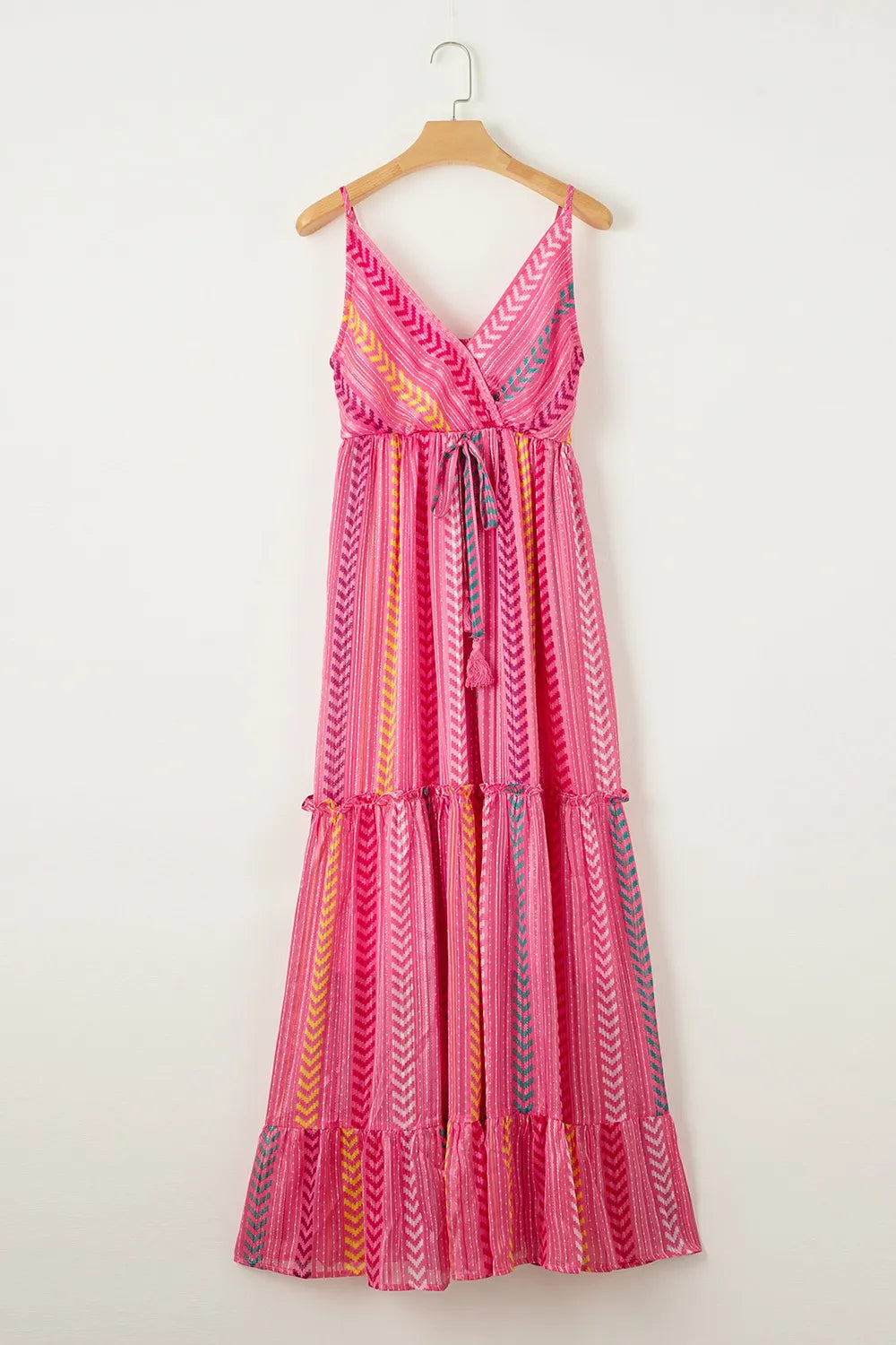 Printed Surplice Maxi Cami Dress in Pink
