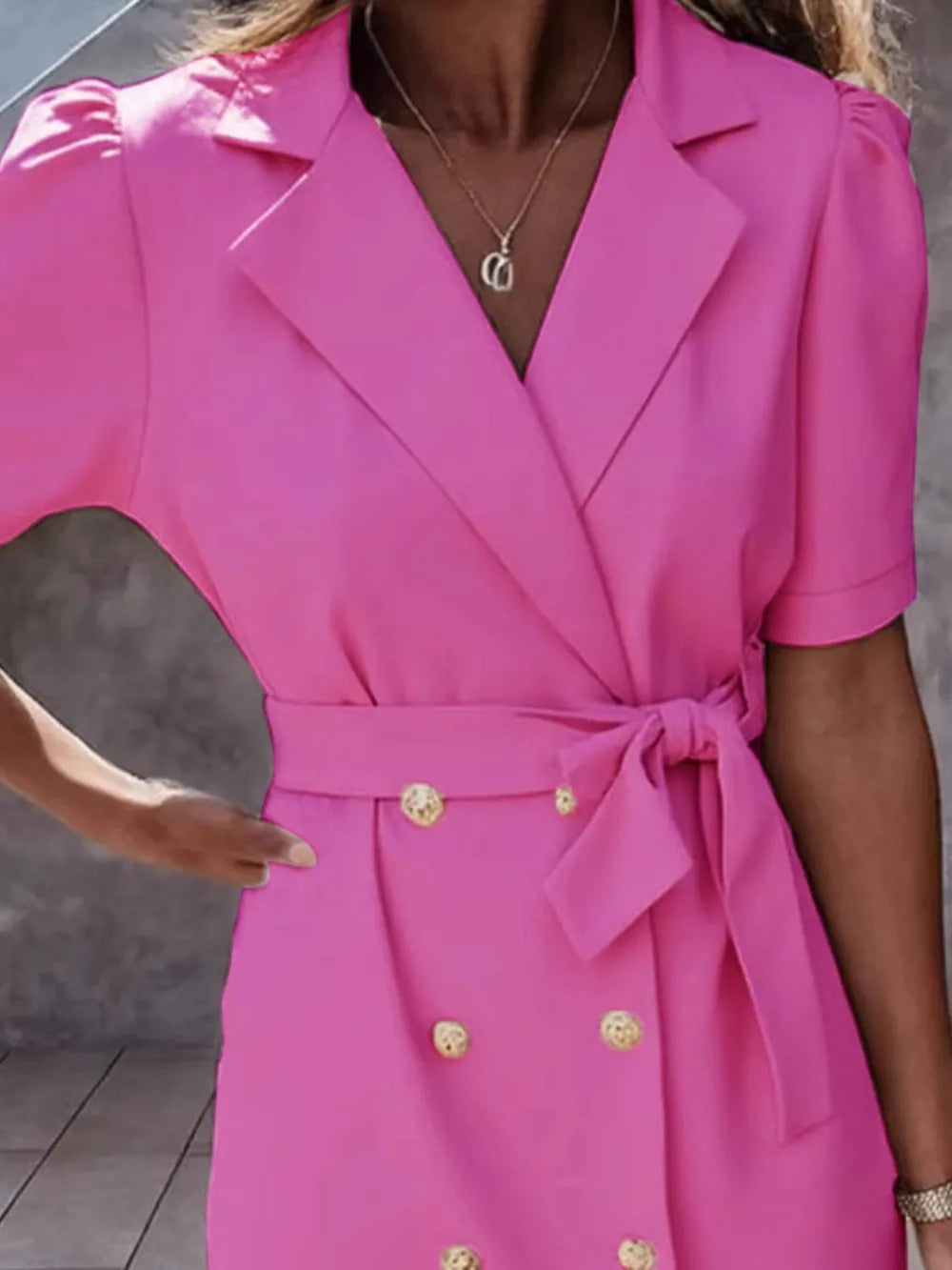 Lapel Collar Tie-Waist Mini Dress by Ease Mee