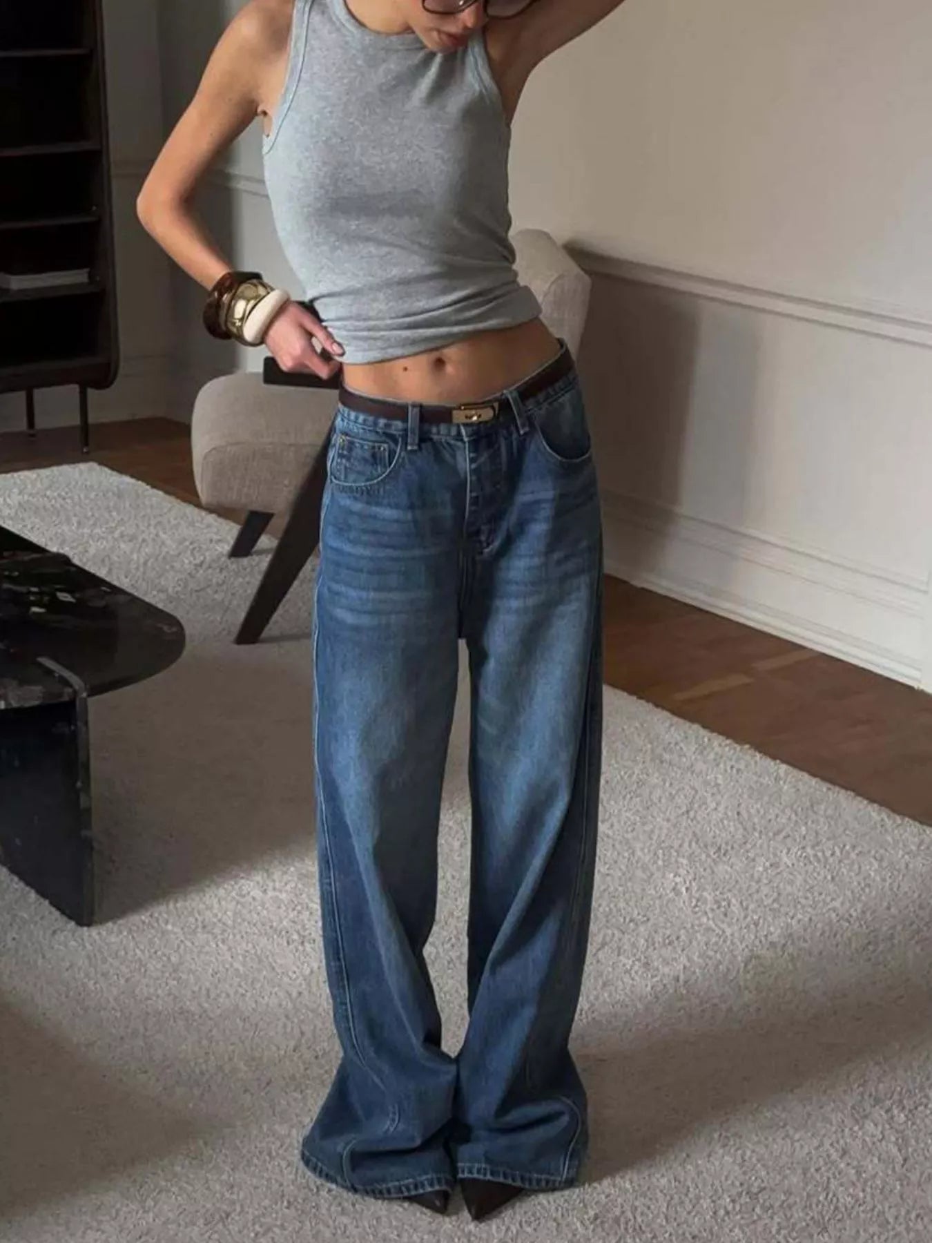 Wide Leg Relaxed Fit Jeans in Medium Wash