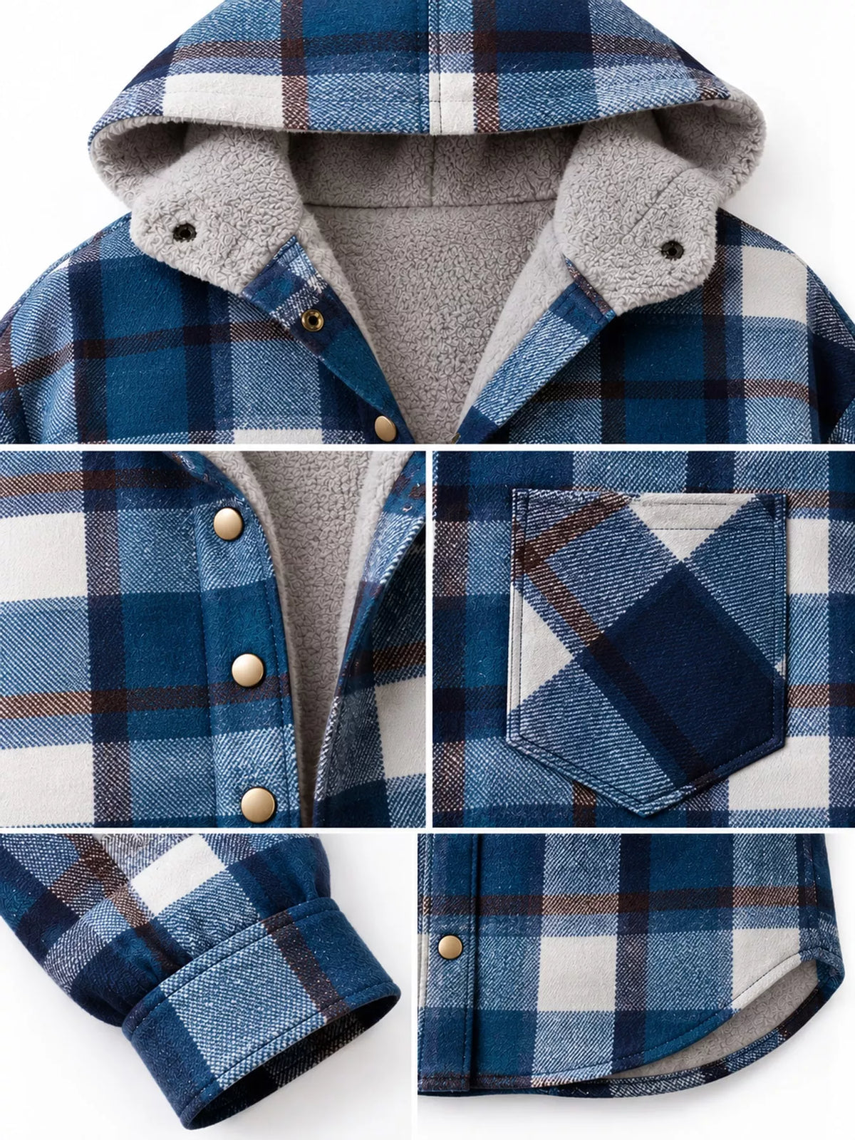 Plaid Hooded Button-Up Jacket