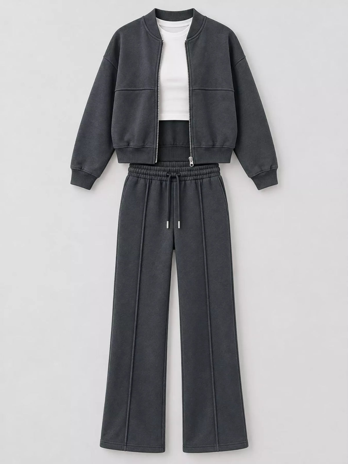 Zip-Up Jacket and Wide-Leg Sweatpants Set