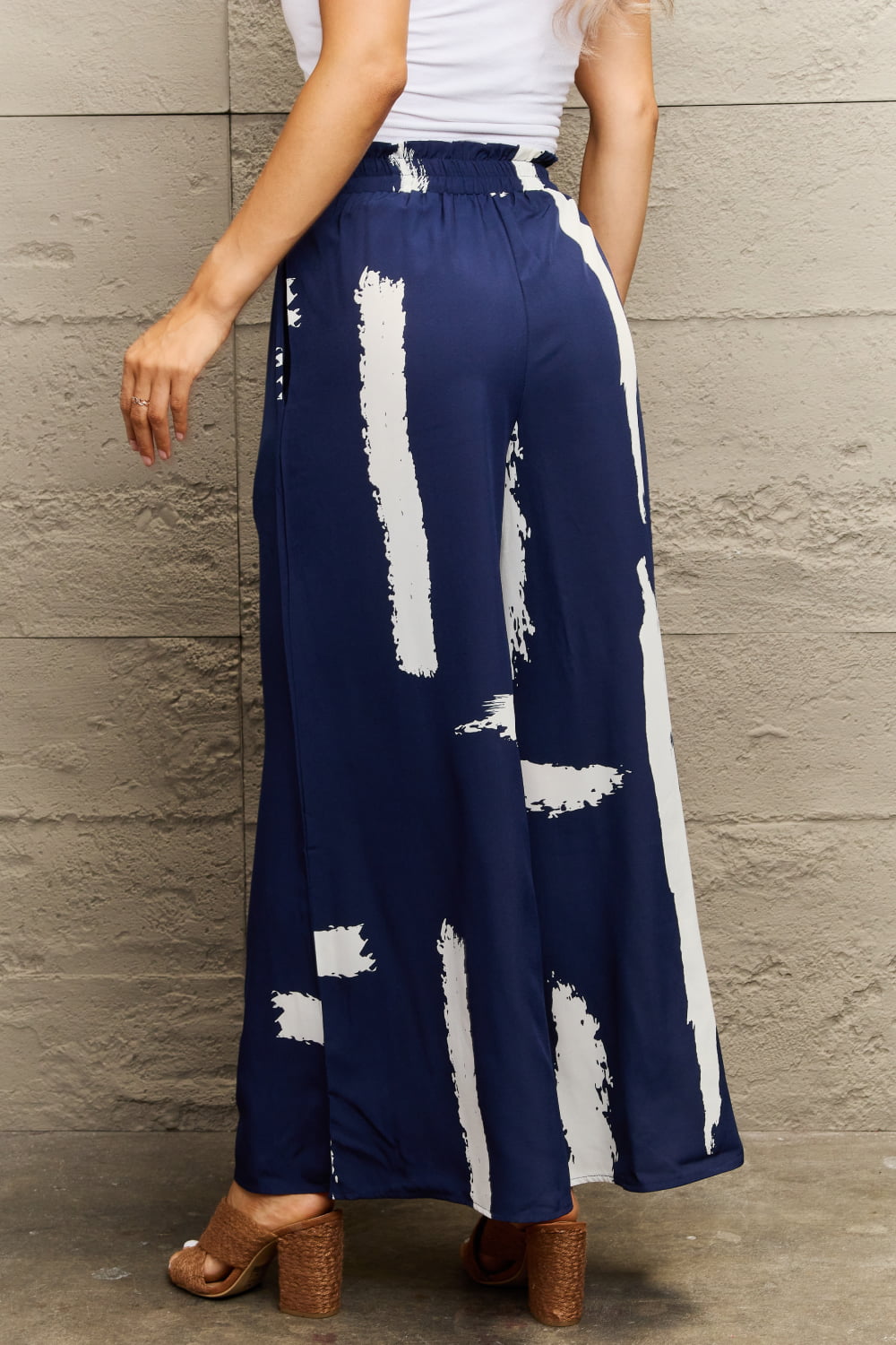 Printed Wide-Leg Pants in Navy