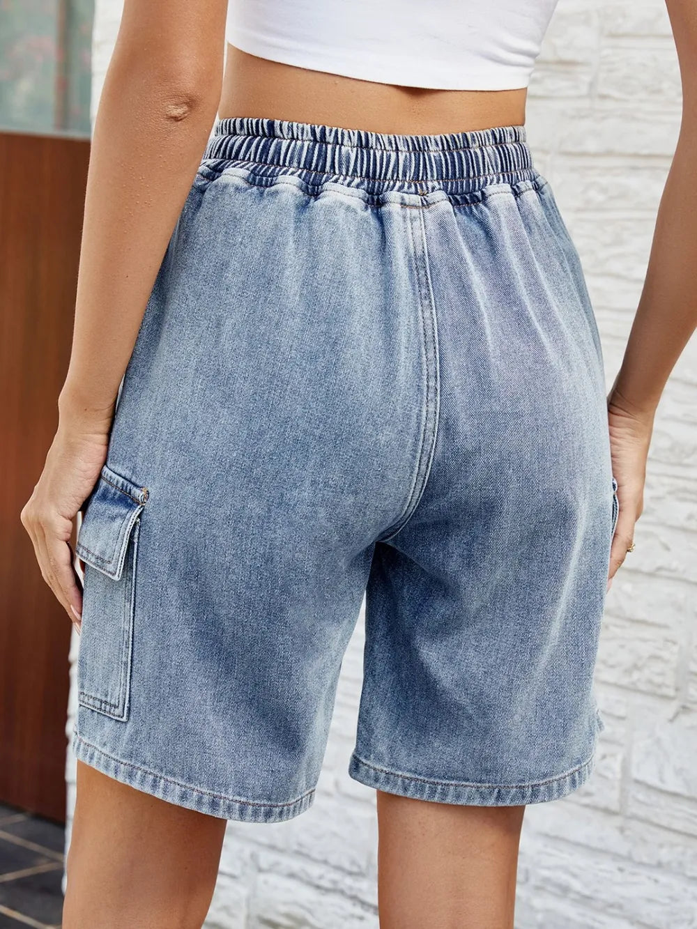 Drawstring Denim Shorts in Dusty Blue by Manny