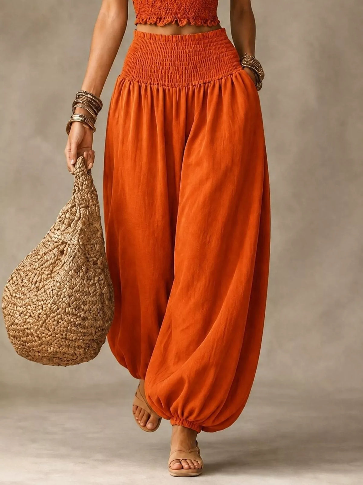 Smocked Harem Pants