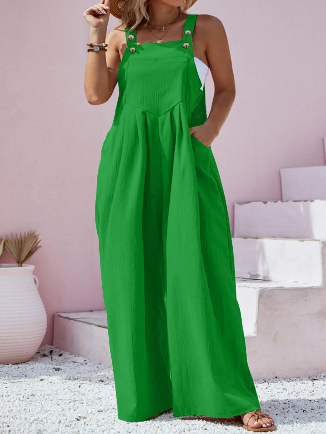 Square Neck Wide Leg Overalls in Plus Size