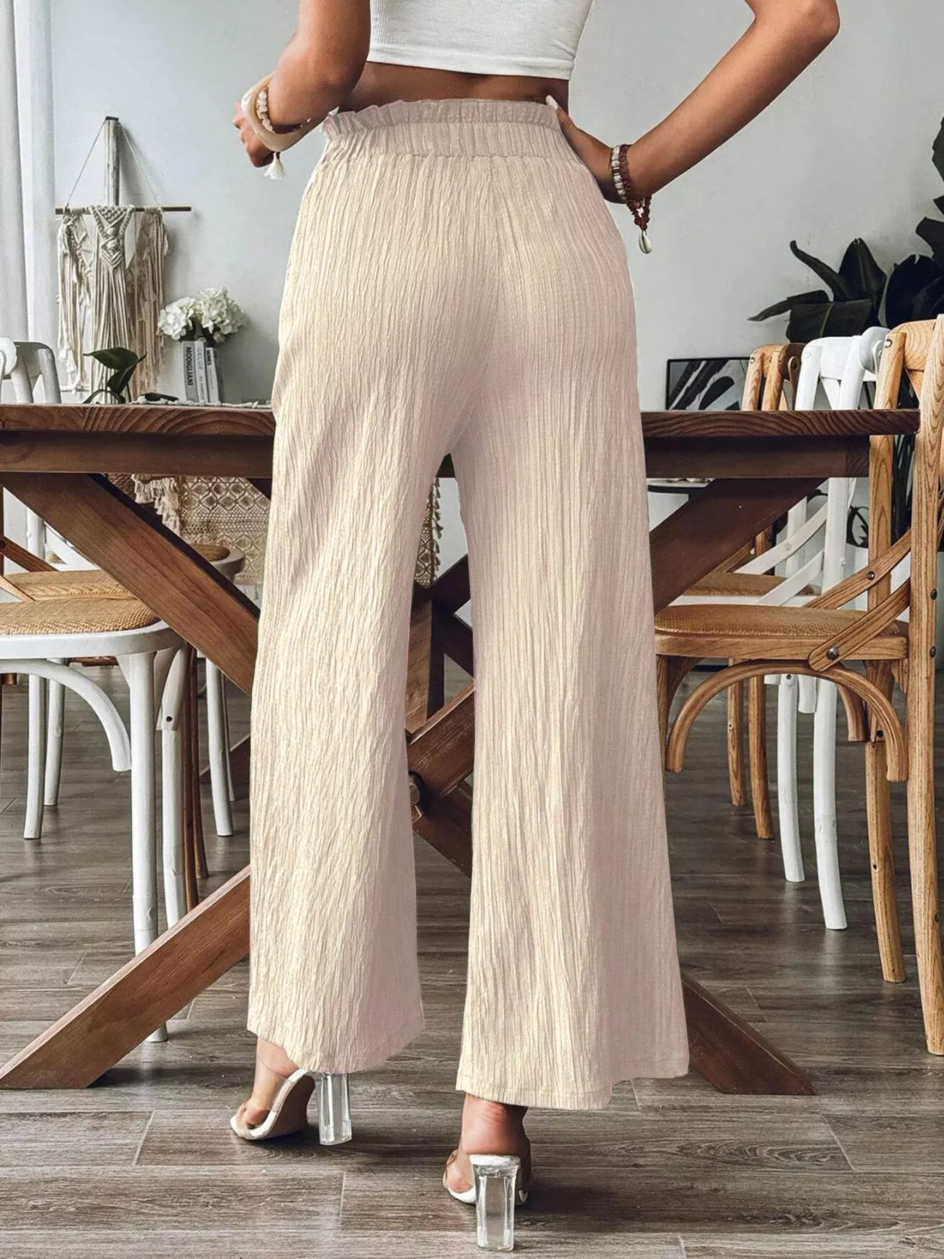 Ruched Frill Wide Leg Pants