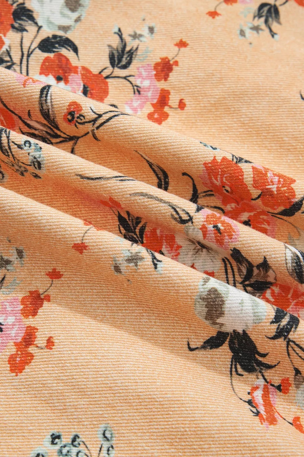 Floral Print Denim Jacket in Tan